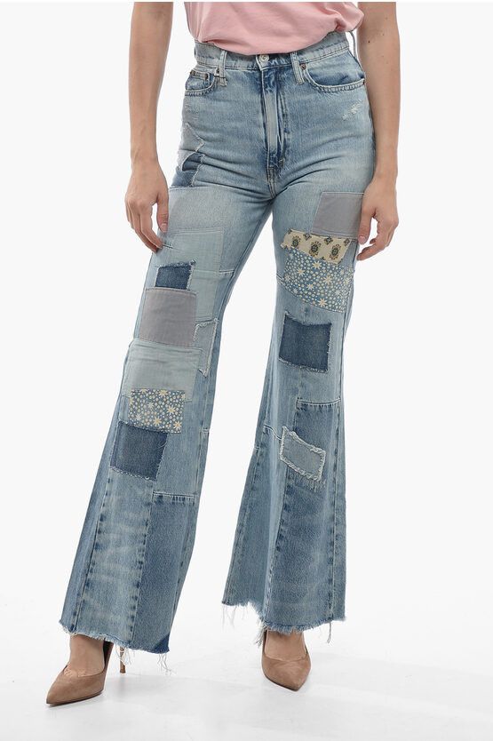 image of Polo Ralph Lauren High-Waisted Flared Denims With Patchwork in Blue, Women's (Size 26)