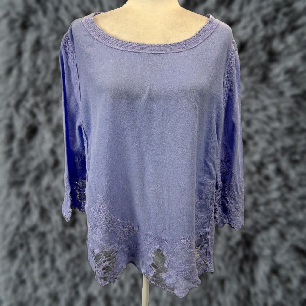 Vintage Chicos Women's Blue Lace Trim Casual Top Shirt, X-Large Size XL / US 12-14 / IT 48-50 - 1 Thumbnail