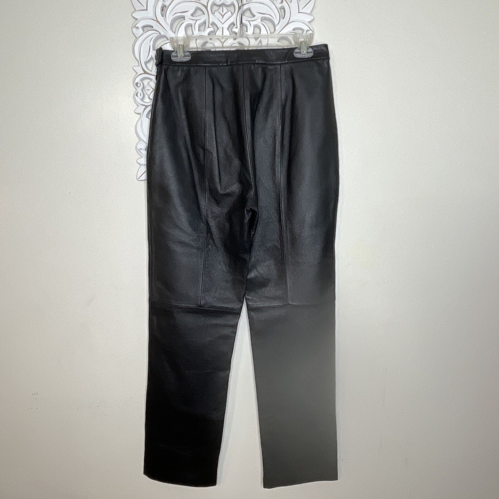 Other CLIO Leather Pants 8 Side Zip & Button Polyester Lined BLACK Size 30" / US 8 / IT 44 - 7 Thumbnail