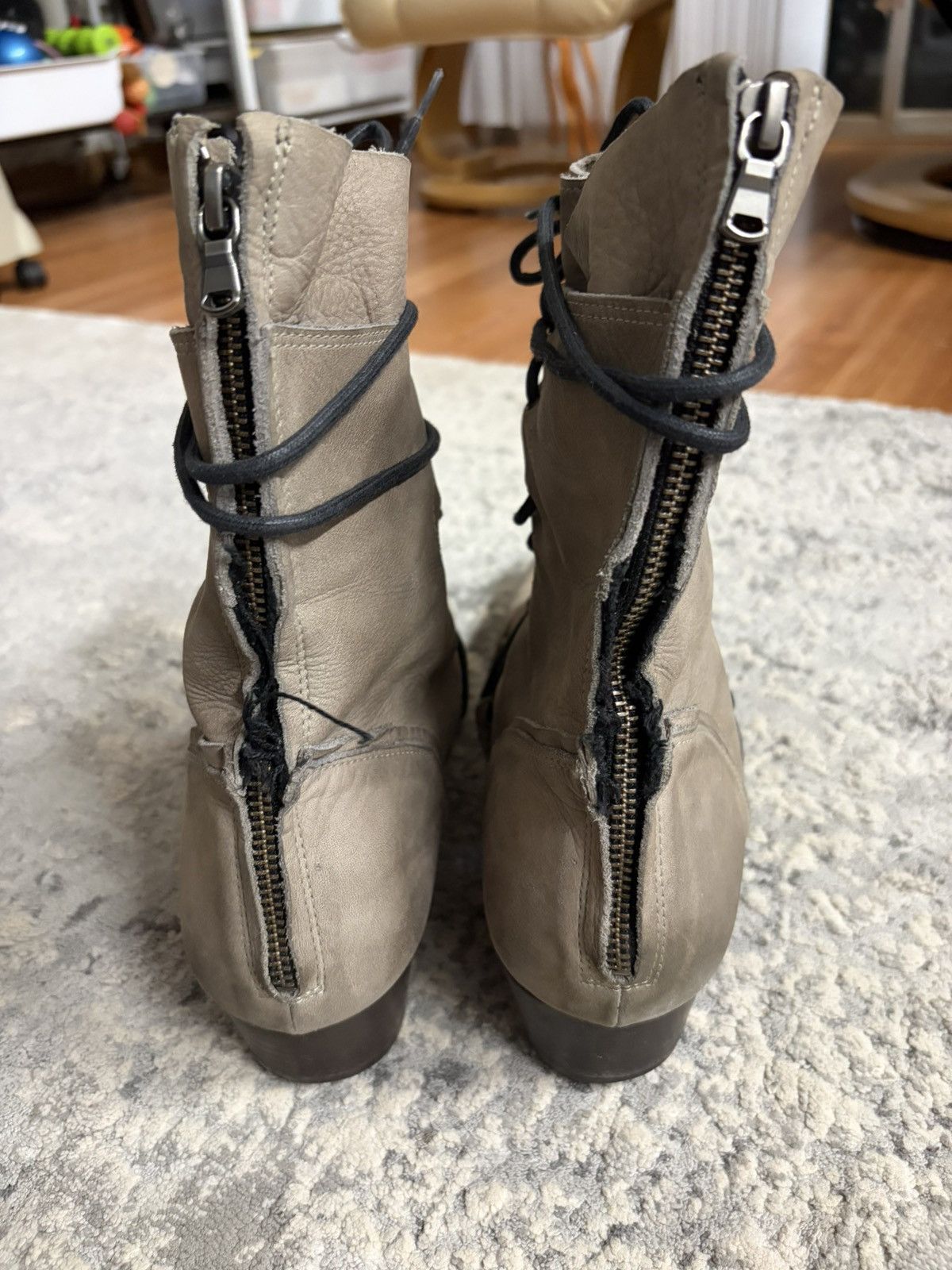 Tornado Mart Grey Layered Leather Back Zip Boots Size US 9.5 / EU 42-43 - 6 Thumbnail