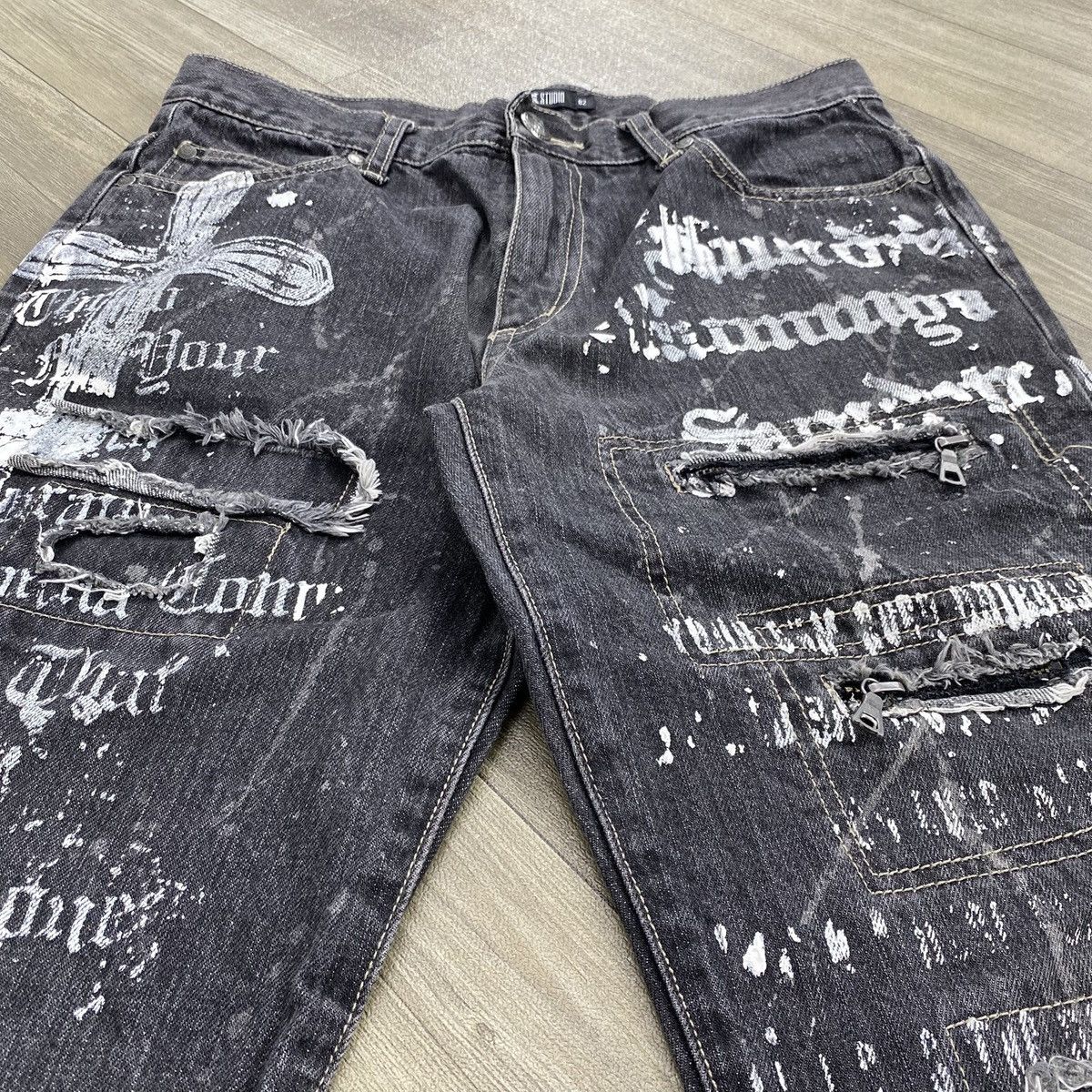 Other 2000s Ba-tsu Studio Distressed Cross Punk Flared Jeans Size US 30 / EU 46 - 11 Thumbnail