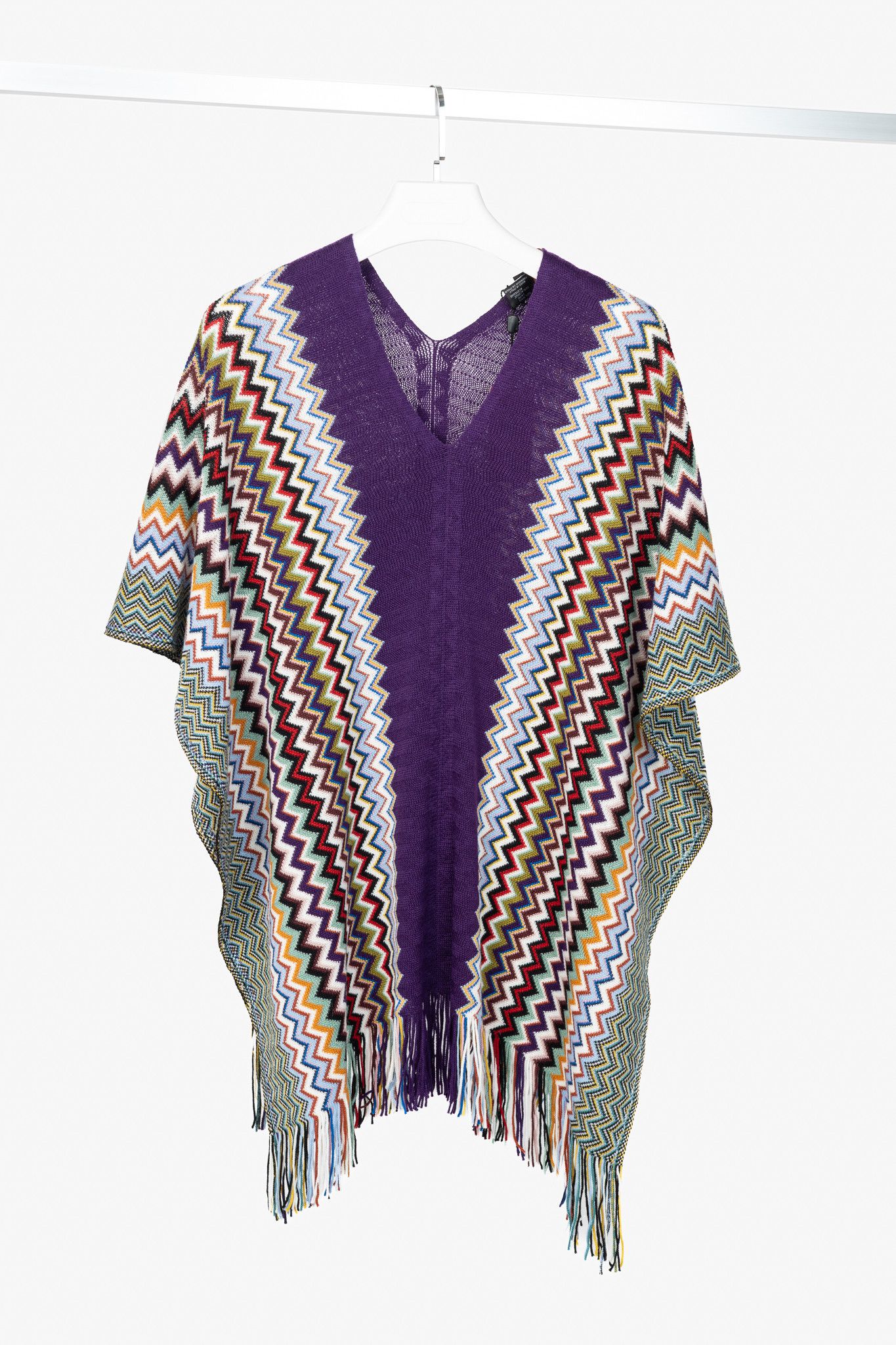 Missoni Missoni Purple Chevron Wool-Knit Fringe Poncho Size ONE SIZE - 1 Thumbnail