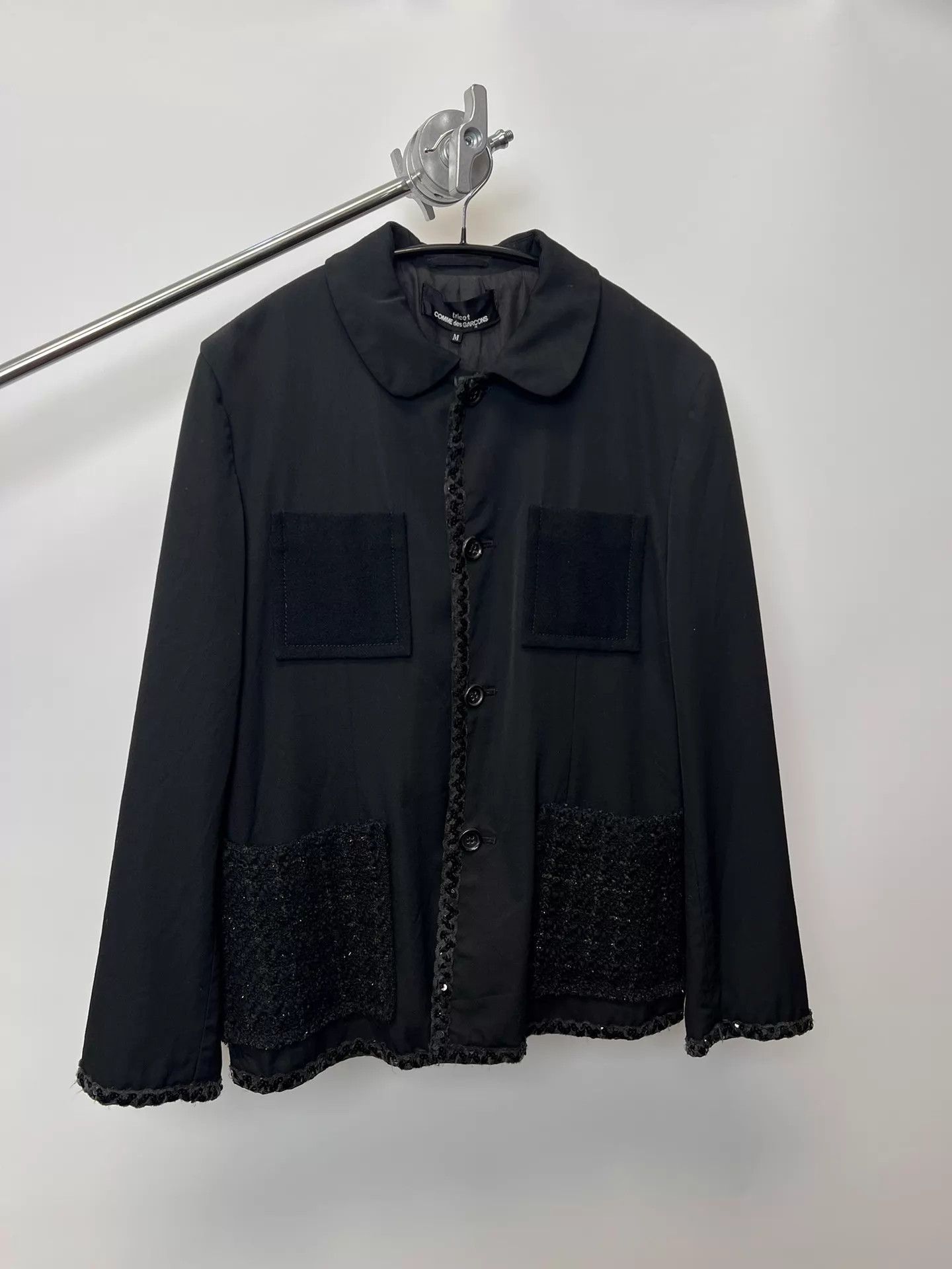 Comme des Garcons CDG Peter Pan Collar 4-Pocket Sequin Jacquard Wool Coat M Size M / US 6-8 / IT 42-44 - 2 Thumbnail
