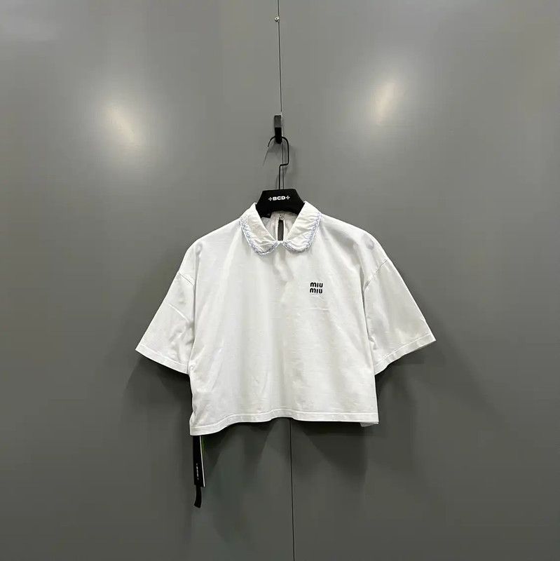 Miu Miu Summer White Cotton Cropped T-Shirt 0089