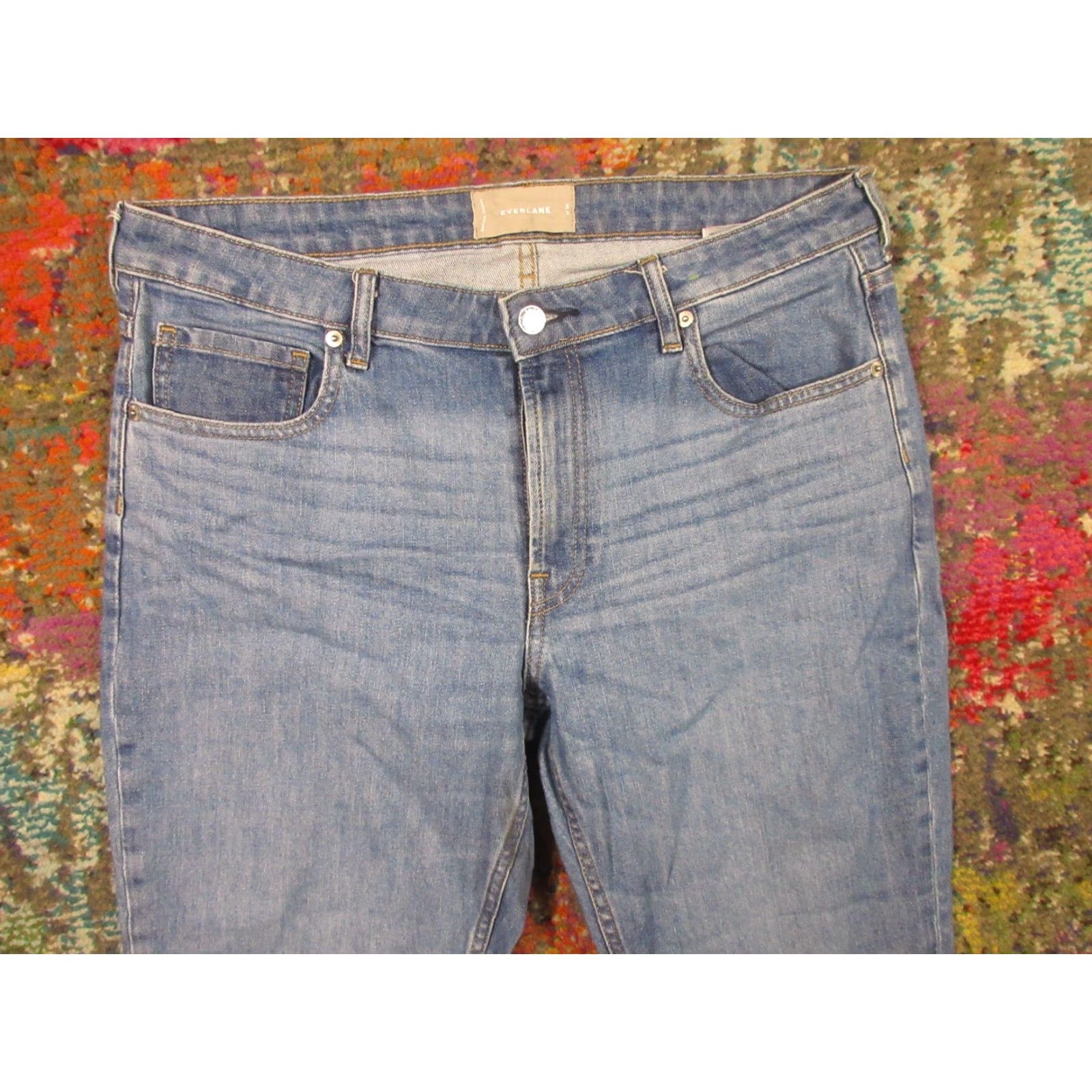 Everlane Everlane Mid Rise Jeans Women's 31 Tall 32x31 Denim Blue 5-Pocket Skinny Medium Wash Whiskers Fade Zip Button Size 24" / US 00 / IT 34 - 4 Thumbnail
