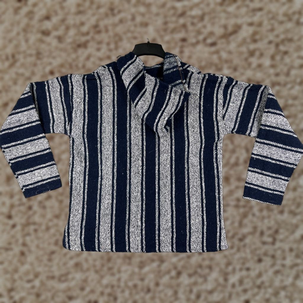 Vintage Echo Naturals Baja Hoodie Mens L Blue Acrylic Striped Jersey Pullover Hooded Sweatshirt Size US L / EU 52-54 / 3 - 1 Thumbnail
