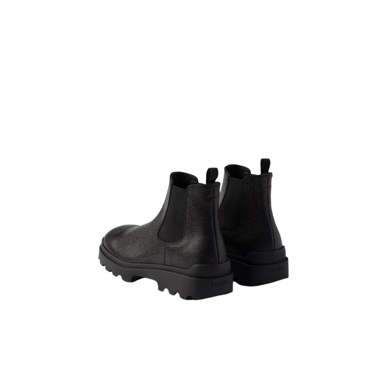 PRADA $1250 Black Stamped Leather Chelsea Boots New & Authen