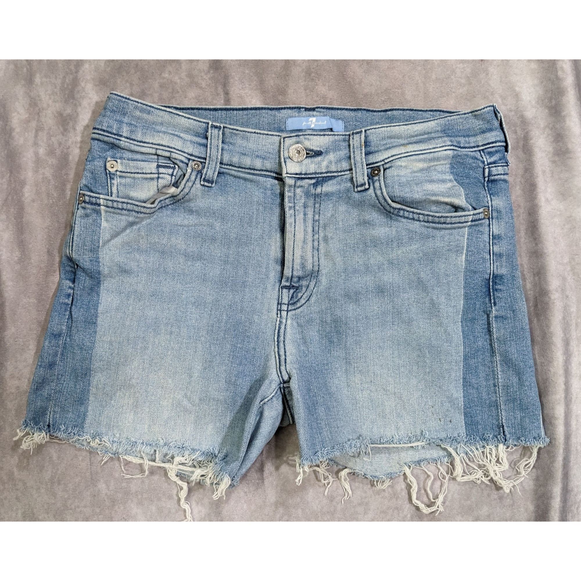 7 For All Mankind Distressed Two-Tone Cut-Off Denim Shorts by 7 For All Mankin Size 30" / US 8 / IT 44 - 5 Thumbnail