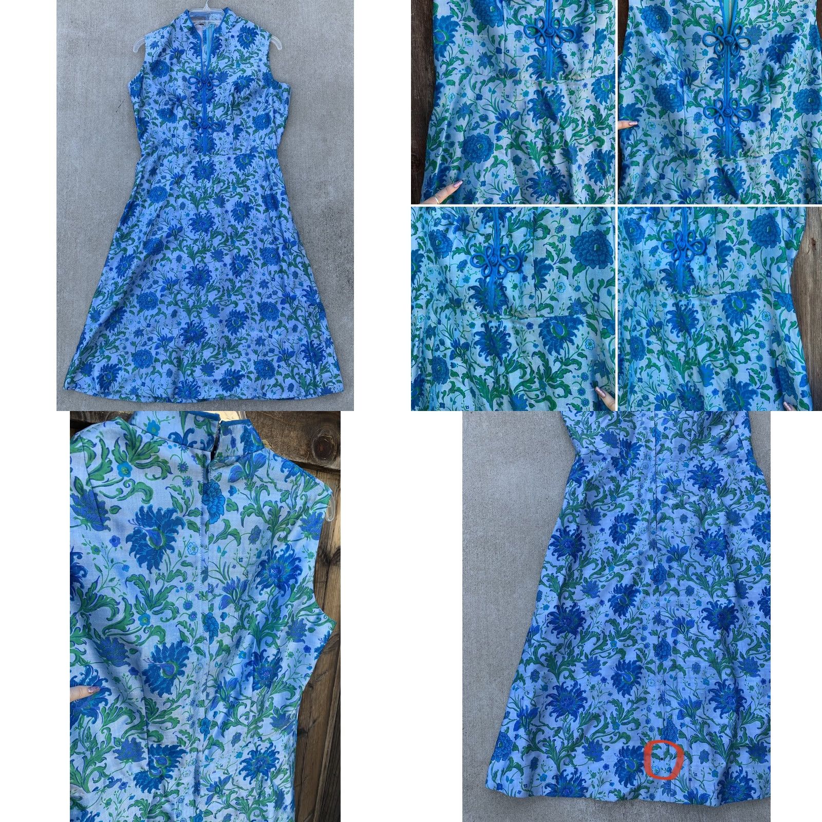 Vintage VINTAGE Thai Silk Dress Floral Metal Zipper cheongsam tiki mod Dress 100% Silk Blue 1960s Womens Size 4XL / US 24-26 - 9 Thumbnail