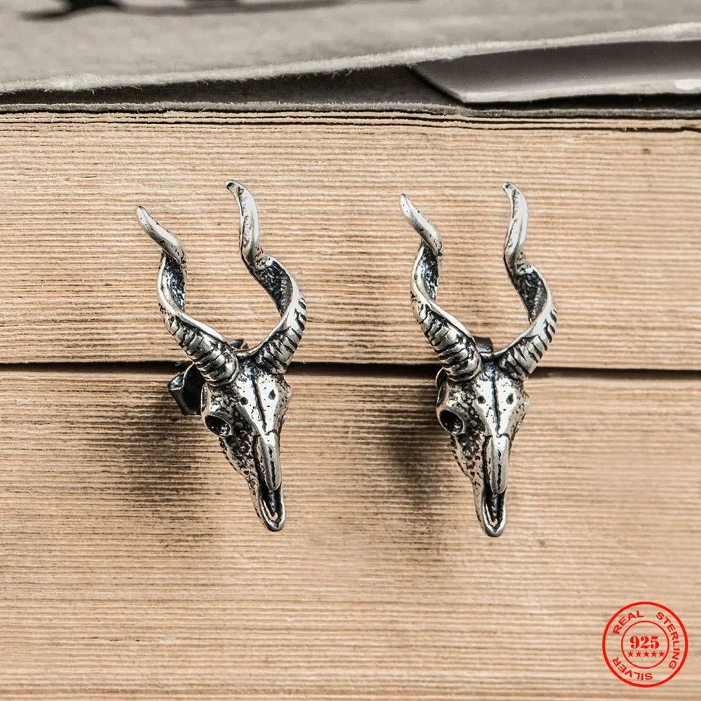 Jewelry Skull Goat Stud Earrings 925 Sterling Charm Earring Size ONE SIZE - 3 Thumbnail