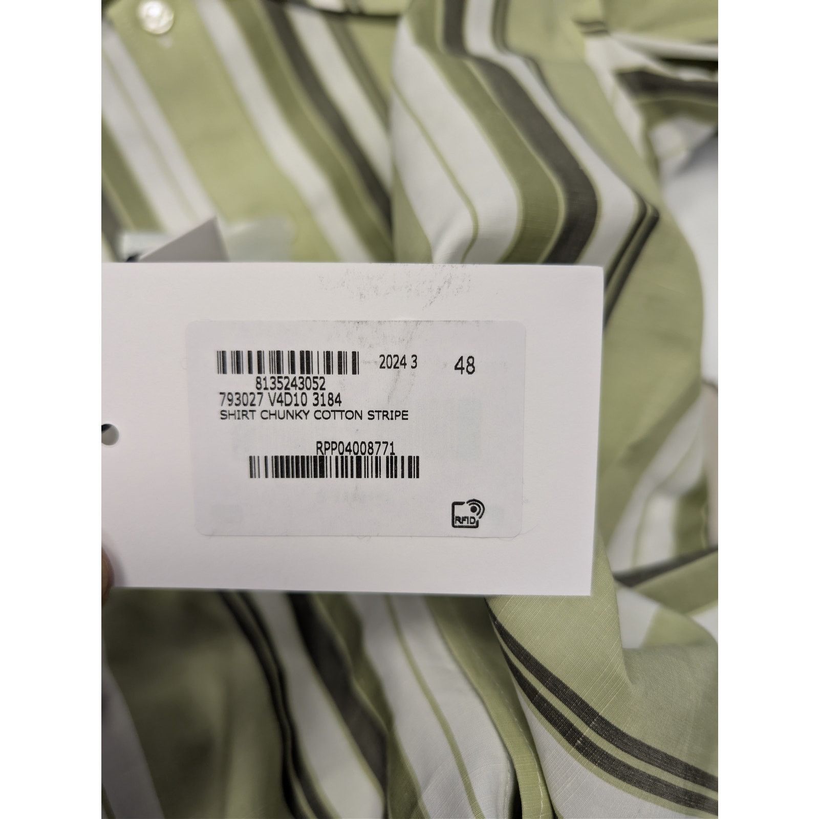 Bottega Veneta o1rshd1 Chunky Cotton Stripe Shirt Green/Olive Multi-Stripe Size US M / EU 48-50 / 2 - 23 Thumbnail