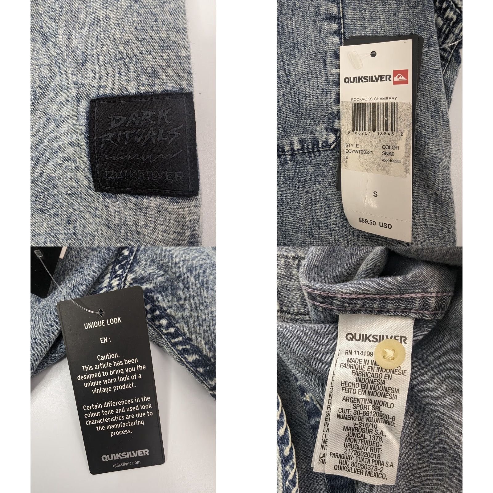 Quiksilver Quiksilver Short Sleeve Shirt Mens Slim Fit Button-Up Blue Chambray Size S Size US S / EU 44-46 / 1 - 8 Thumbnail