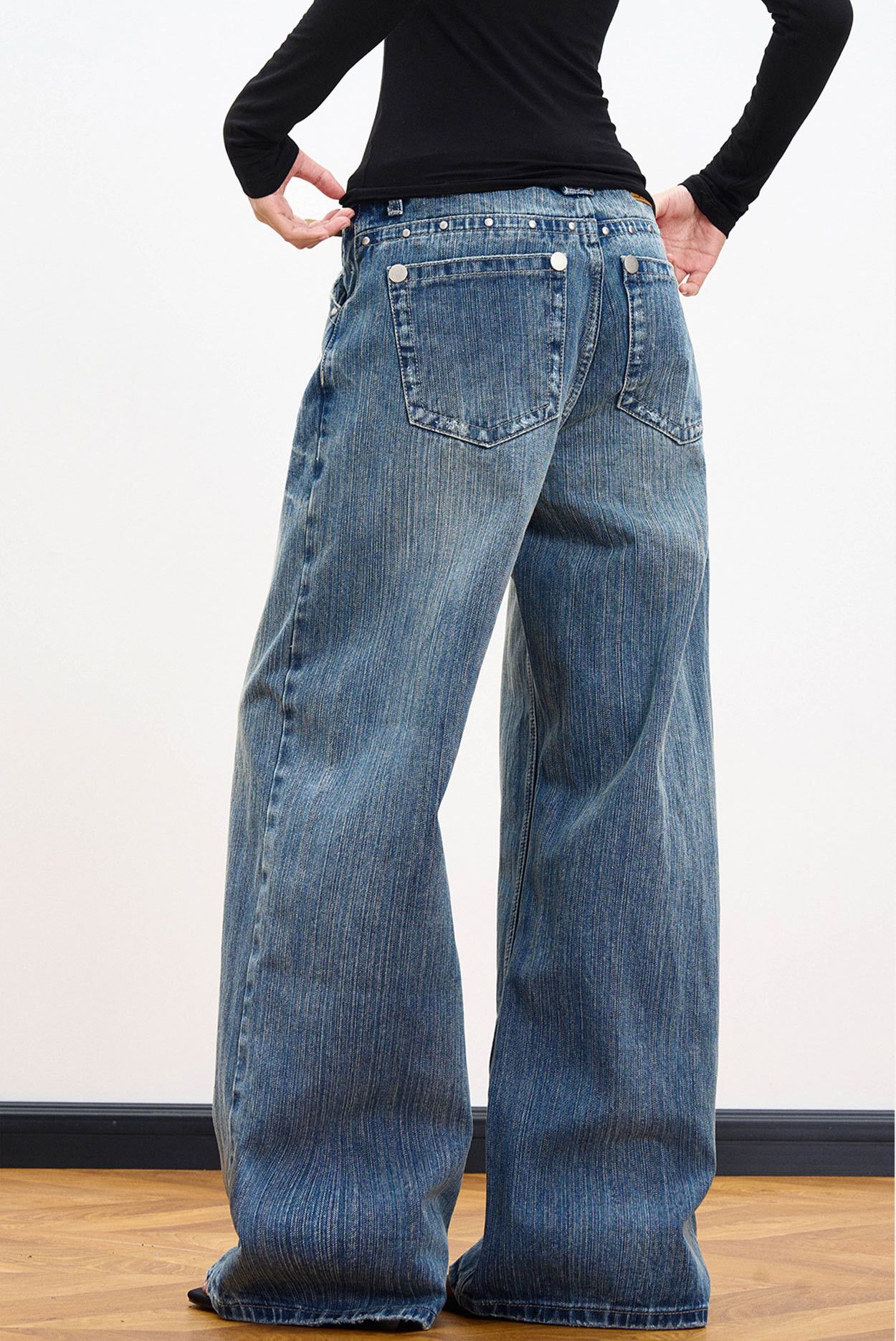 Vintage Men's American retro rivet washed distressed lightning jeans Size US 32 / EU 48 - 5 Thumbnail