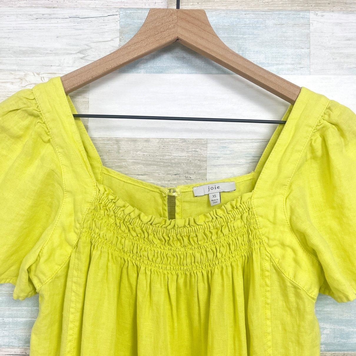 JOIE Linen sz S Alina Romper Neon Yellow Smocked Pockets Tie deals Waist Keyhole Women