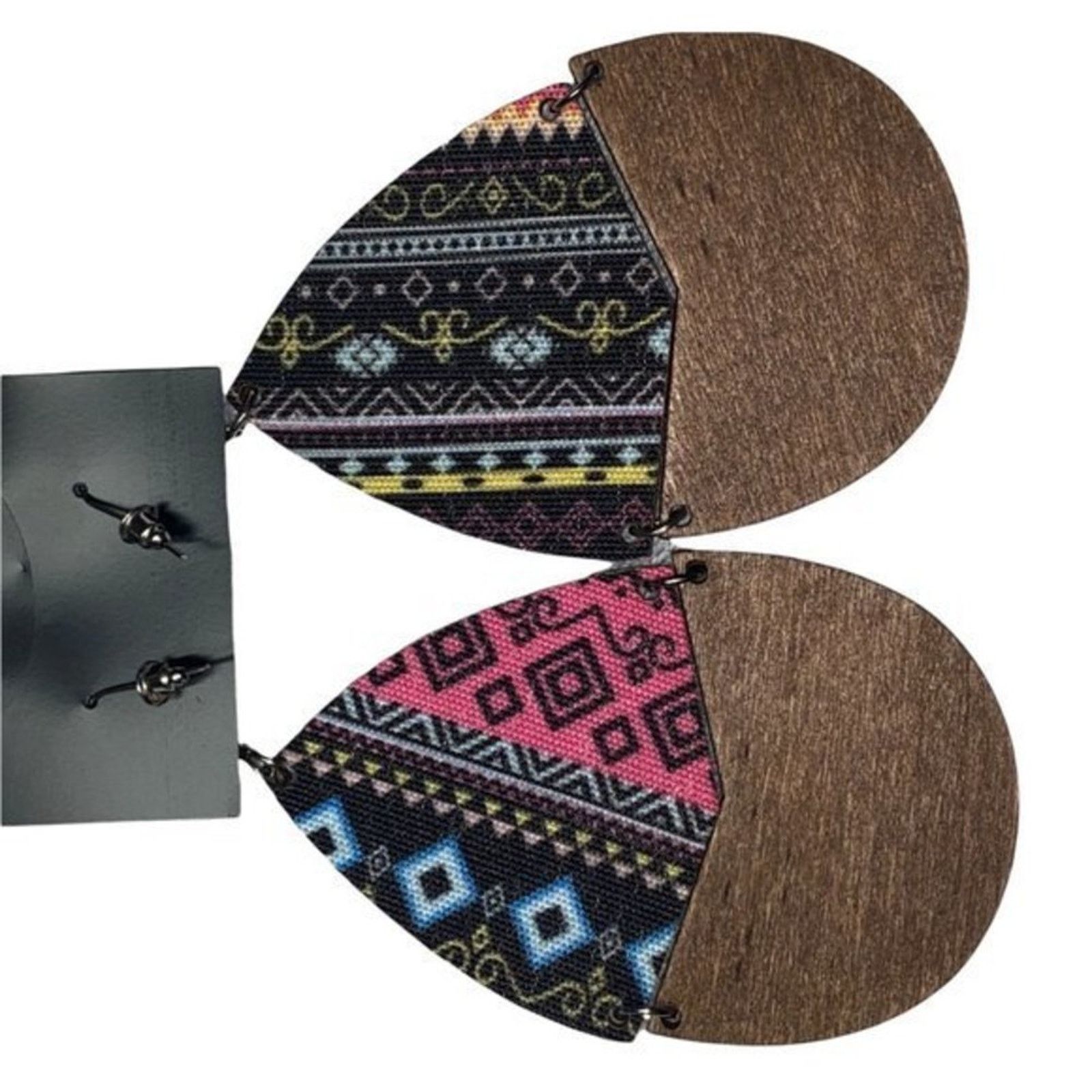 Other NWT Wooden Fabric Covered Boho Aztec Dangle Pink Black Size ONE SIZE - 4 Thumbnail