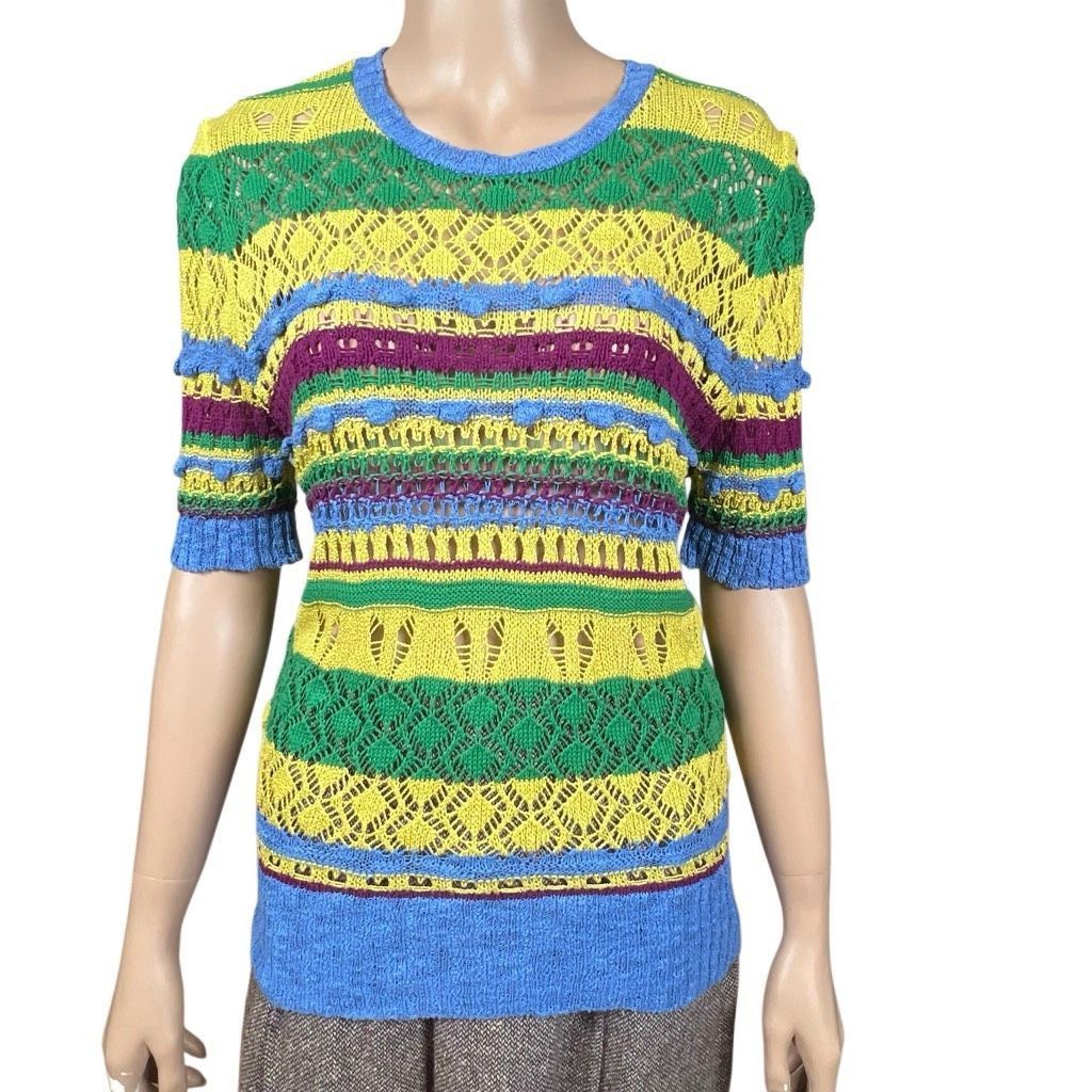 Zara Zara Knit Multicolor Open Weave Short Sleeve Sweater Top Size M (351) Size M / US 6-8 / IT 42-44 - 1 Thumbnail