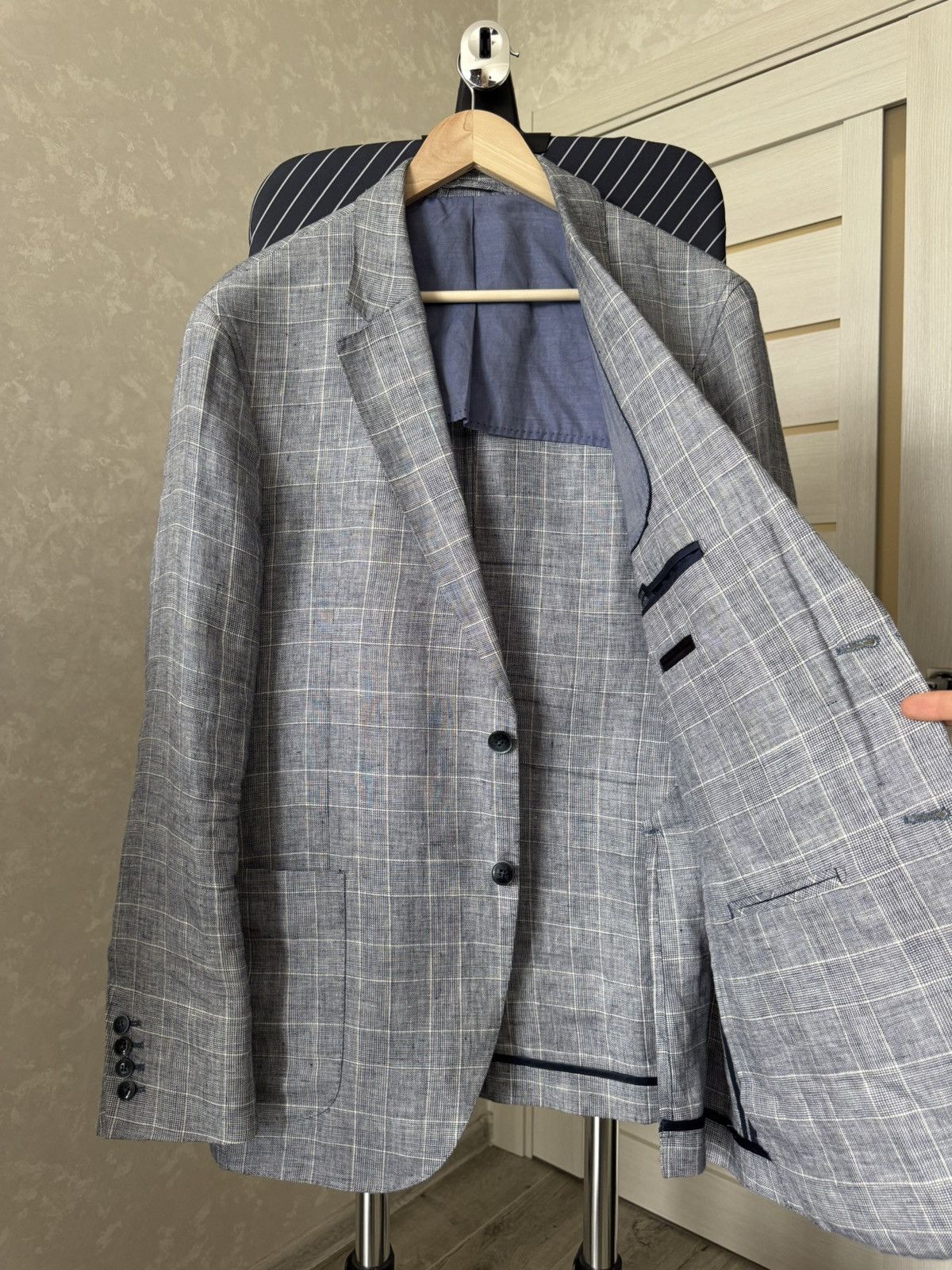 Designer × Hackett Hackett Linen Check Blazer Size 44R - 7 Thumbnail