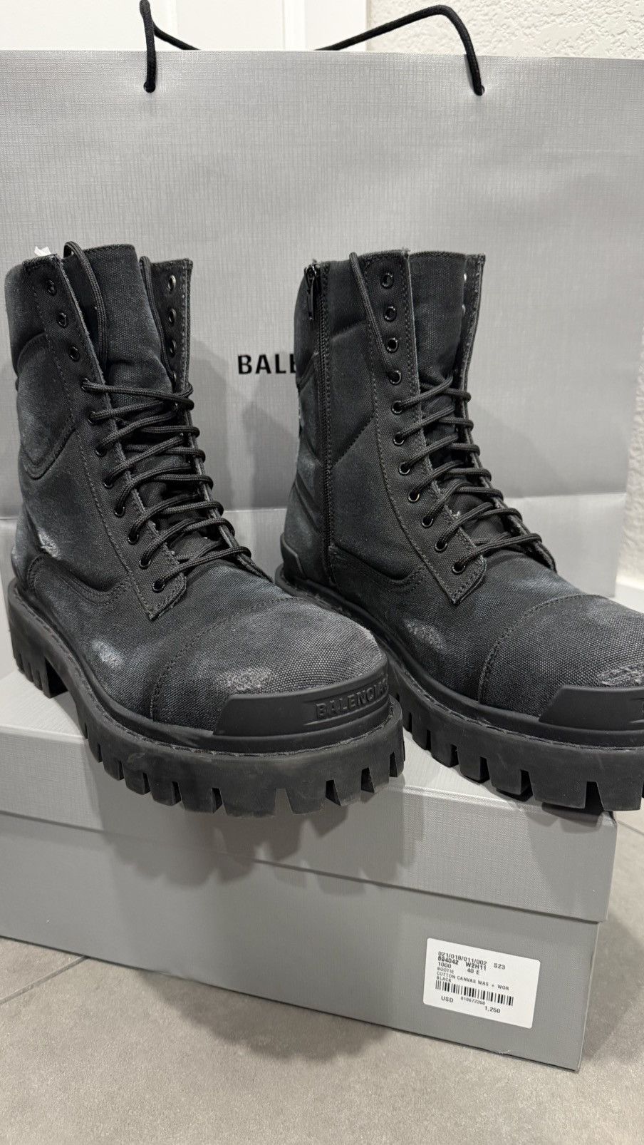 Balenciaga “2025 COMBAT STRIKE BOOT IN BLACK DISTRESSED CANVAS” Size US 9.5 / EU 42-43 - 6 Thumbnail