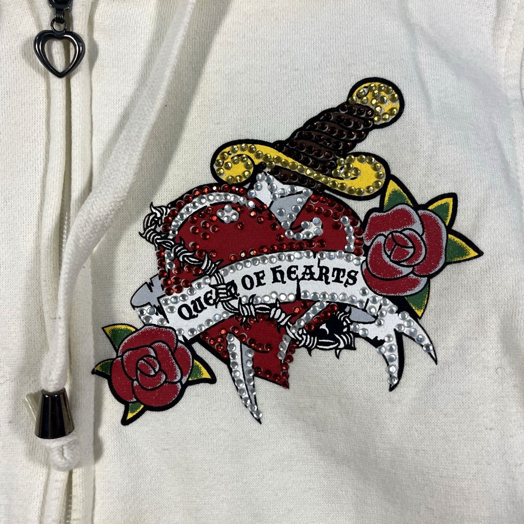 Ed Hardy VINTAGE Ed Hardy Hoodie Womens Medium Zip Hooded Rhinestone Hearts White Cotton Regular Sleeve Long Sleeve Size M / US 6-8 / IT 42-44 - 6 Thumbnail