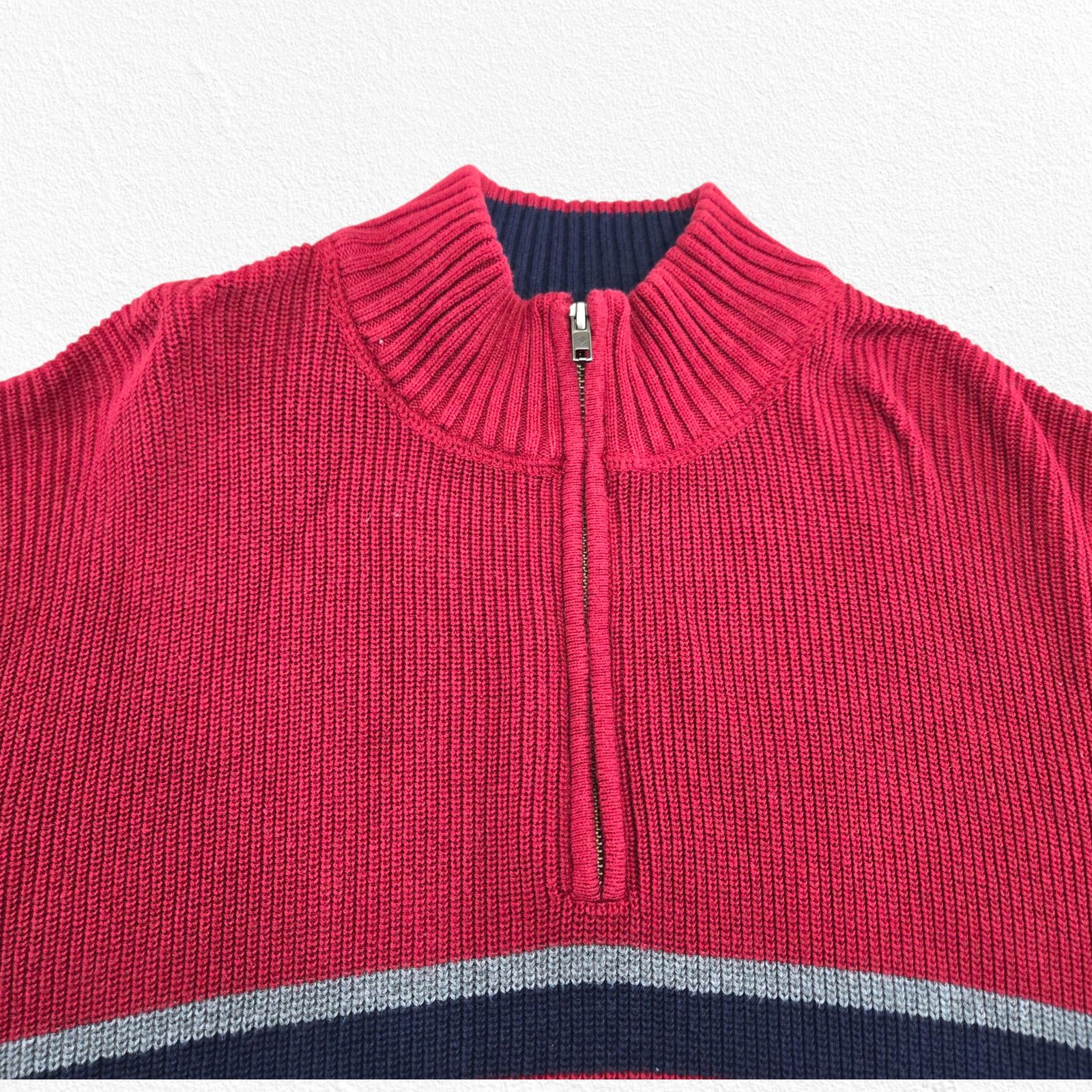 Eddie Bauer Eddie Bauer Red Half Zip Striped Knit Sweater Size Large Size US L / EU 52-54 / 3 - 5 Thumbnail
