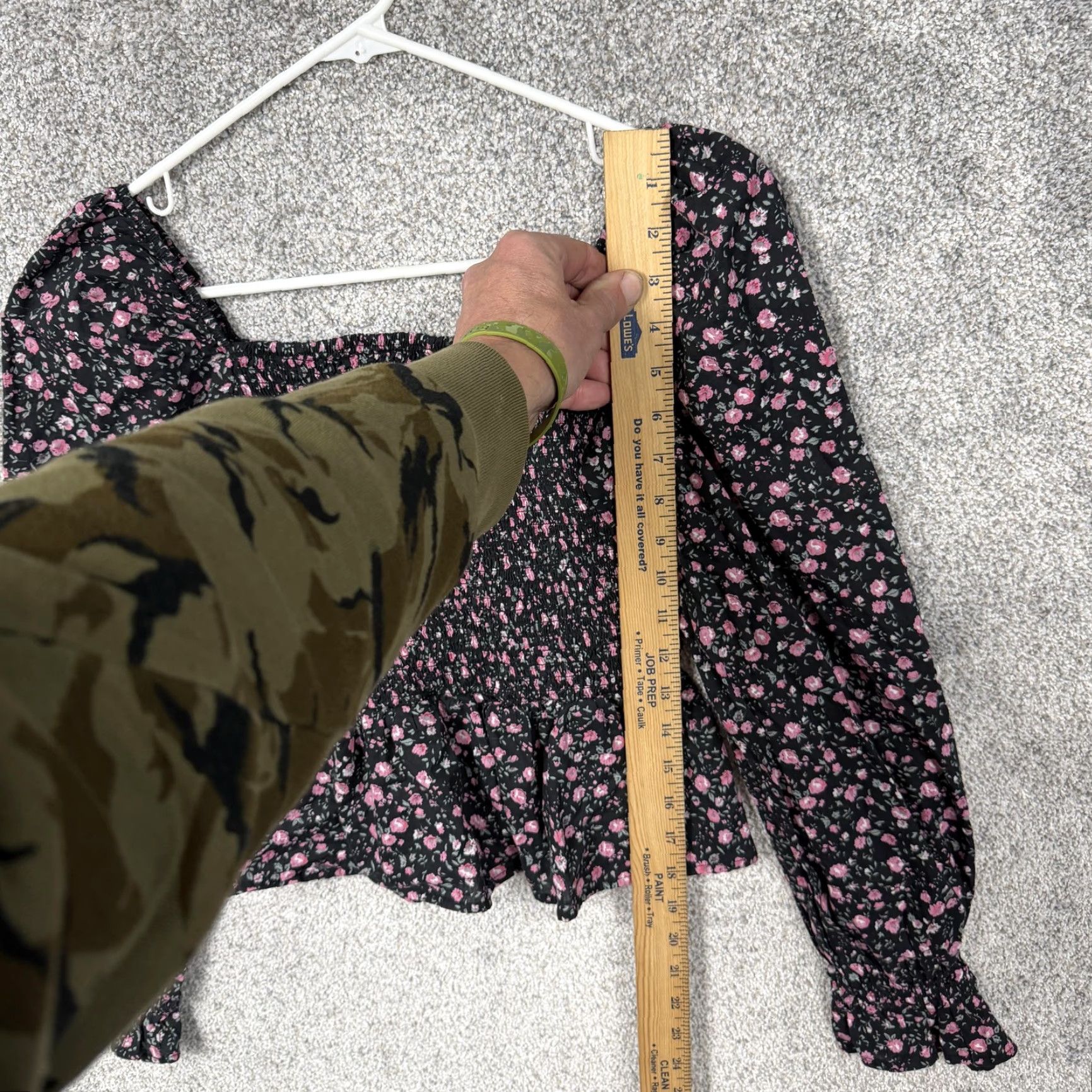 Vintage Dizzy Lizzy Blouse Shirt Large Floral Smocked Peplum Black Pink Boho Cottagecore Cropped Puff Sleeve Square Neck Womens L Shirt Size L / US 10 / IT 46 - 2 Thumbnail