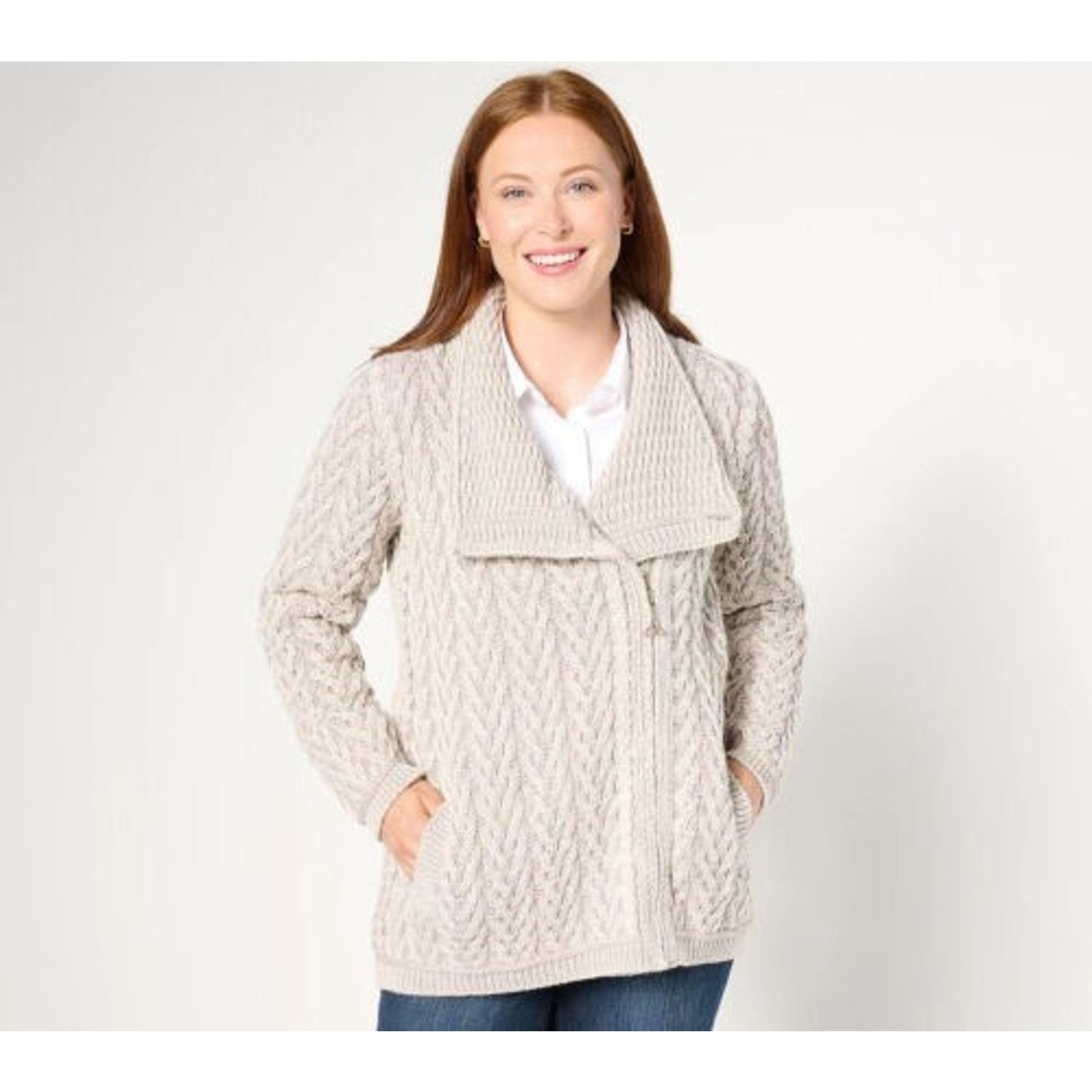 Aran Crafts Aran Crafts Merino Asymmetrical Zip Sweater Card XXL A668672 Size XXL / US 16-18 / IT 52-54 - 1 Thumbnail