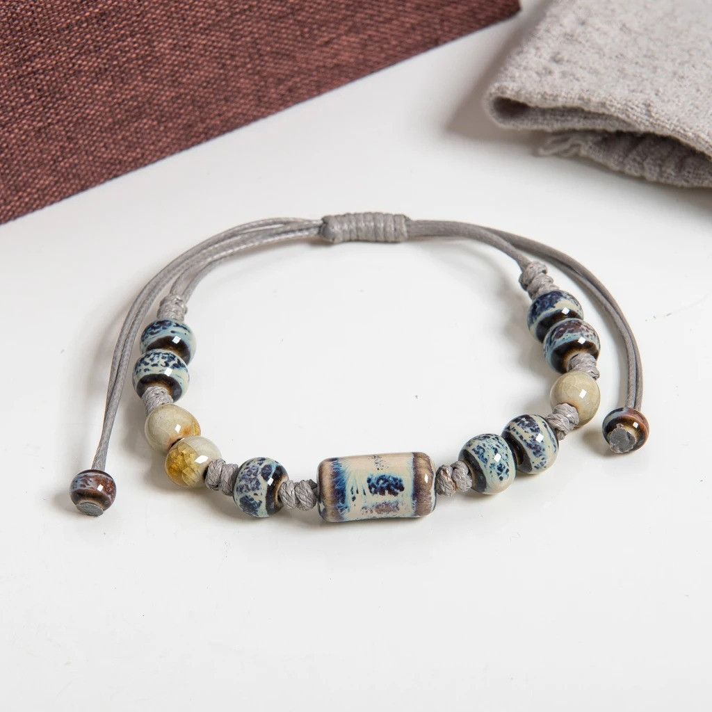 Handmade Tube Bead Ceramic Bracelet Jewelry Gift For Her Size ONE SIZE - 2 Thumbnail