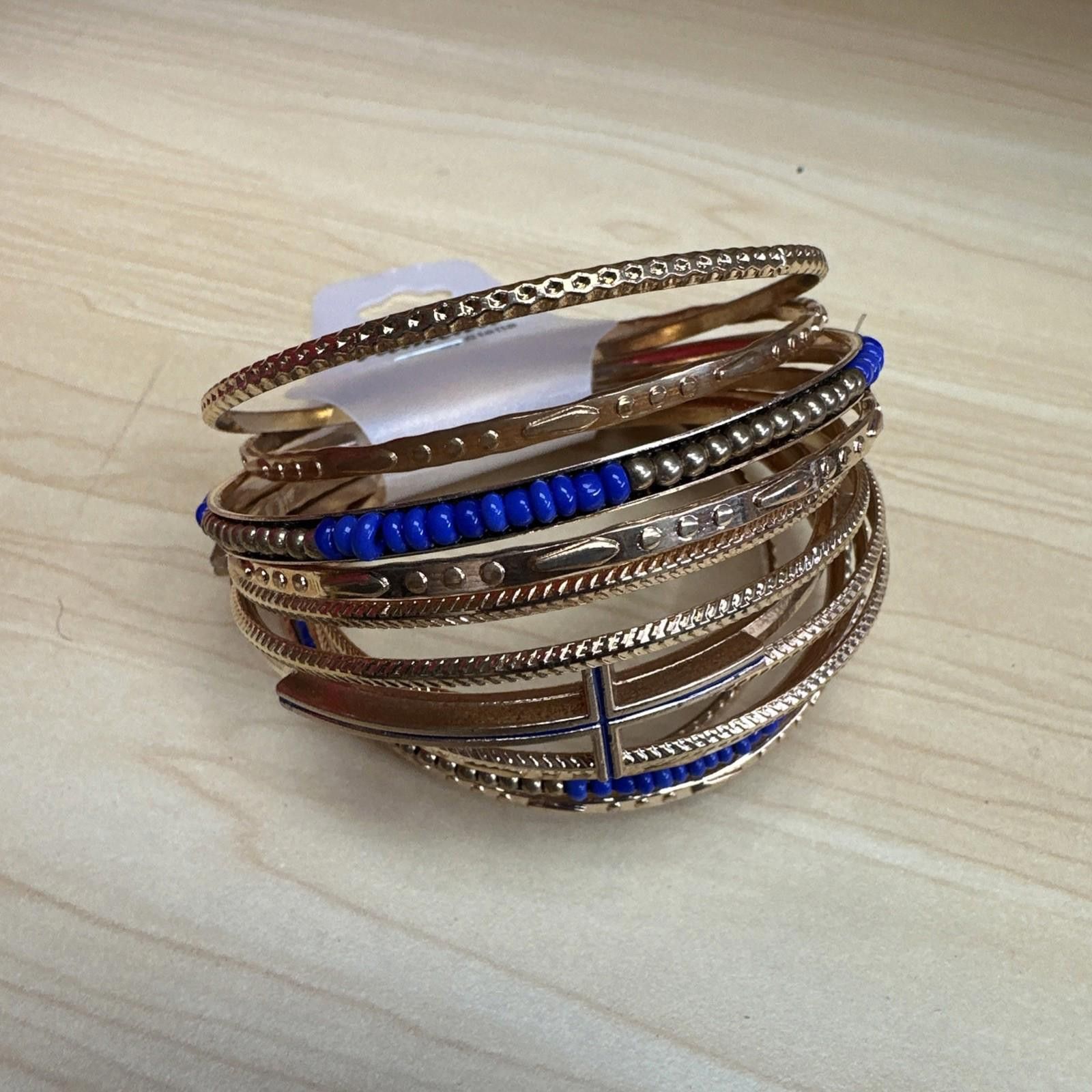 Stella McCartney Tamina By Stella Gold Blue 13 Piece Bangle Bracelet Set New Size ONE SIZE - 1 Thumbnail