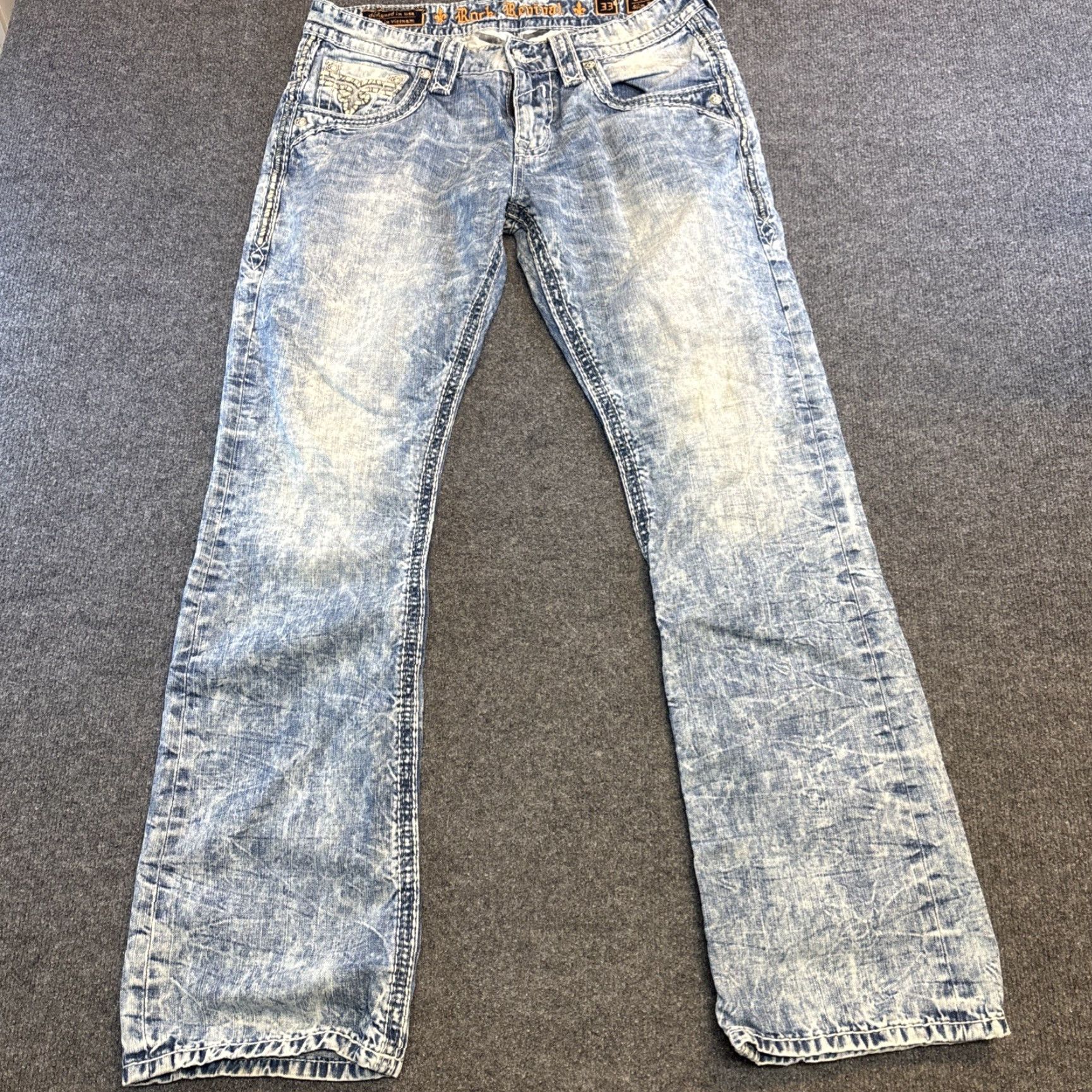 Vintage Rock Revival Jeans Men’s 36 Slim Bootcut Acid Wash Blue Cowboy 31in Inseam Mens Size US 36 / EU 52 - 6 Thumbnail