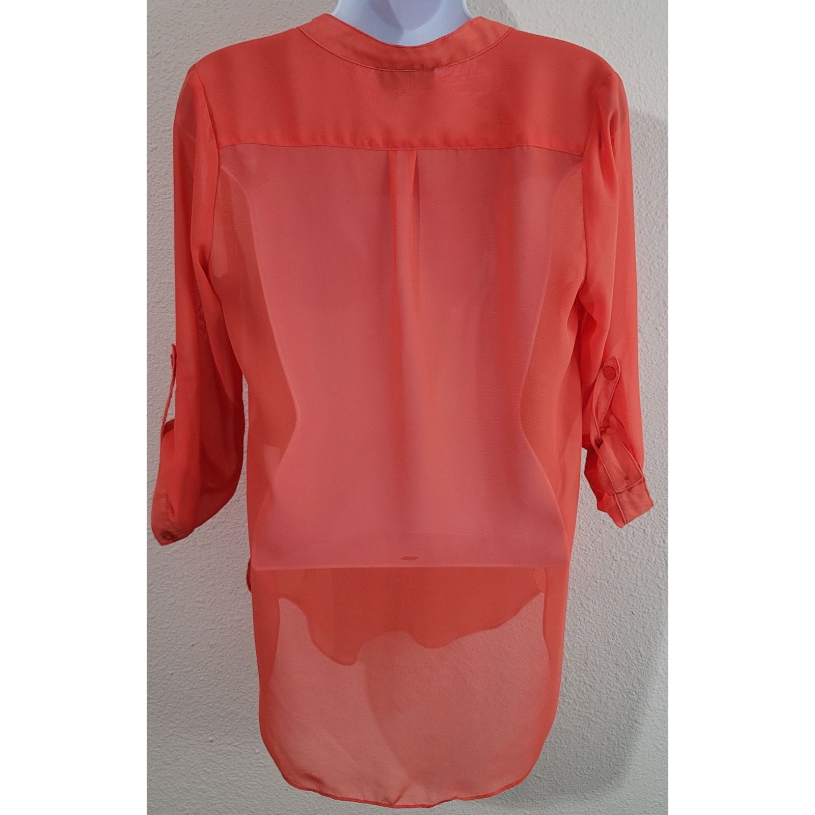 Other By & By Orange Deep V-Neck 2 Button Closure Sheer Top Small Size S / US 4 / IT 40 - 2 Thumbnail