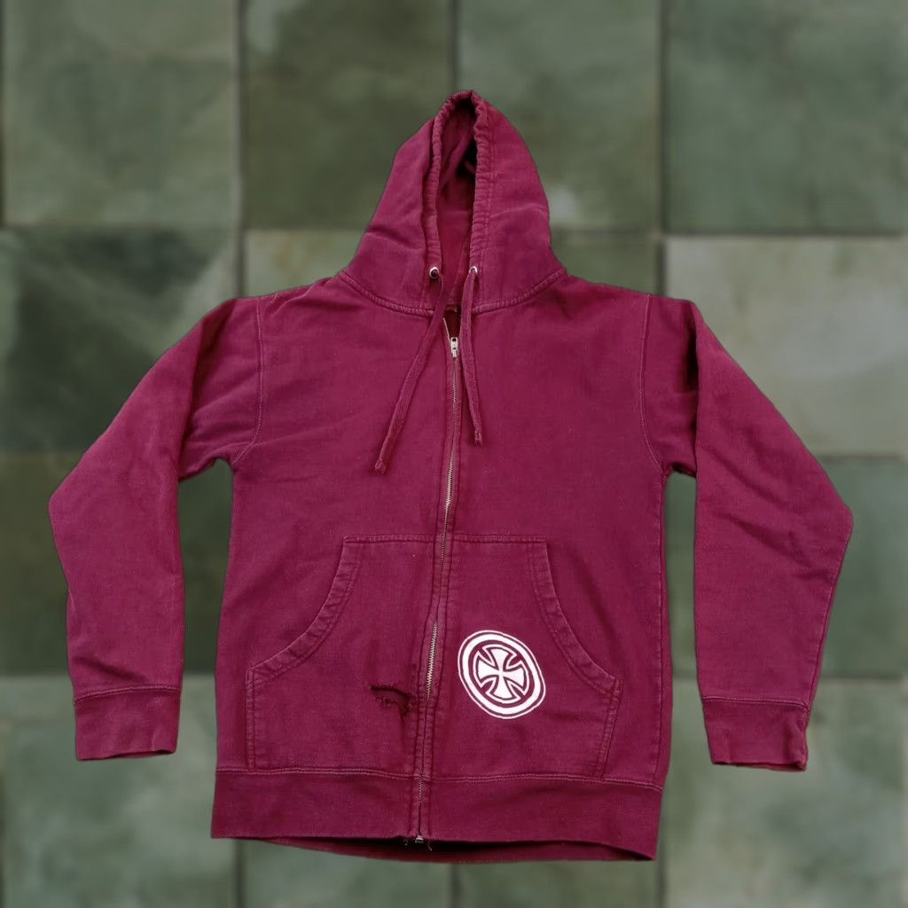 Vintage Independent Trading Company Hoodie Mens Small Red Hooded Long Sleeve Zip Full Zip Skater Size US S / EU 44-46 / 1 - 1 Thumbnail