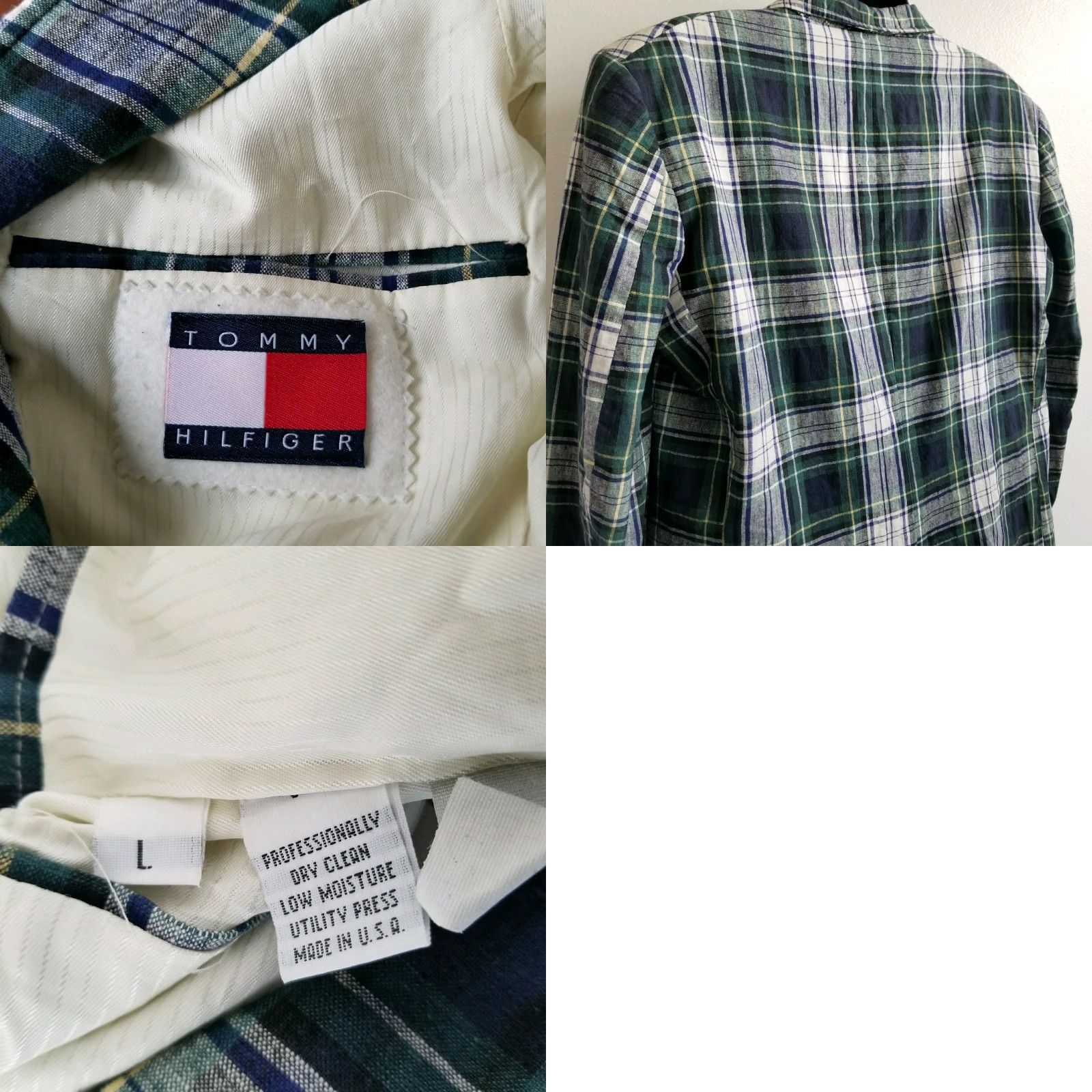 Tommy Hilfiger VINTAGE Tommy Hilfiger Blazer Shirt Mens 90's USA made Navy Blue Green Plaid Size Large Size 42R - 8 Thumbnail