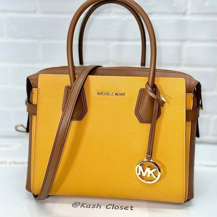 Michael Kors Mercer Satchel MD Two-Tone Pebbled Leather Bel
