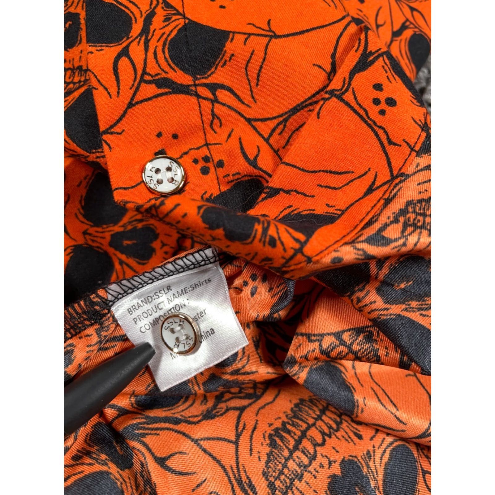 Etro VINTAGE Sslr Skull Print Shirt Adult XL Orange Black Geometric Grunge Retro Guitar Mens Button-Up Short Sleeve Poliester Size US XL / EU 56 / 4 - 5 Thumbnail