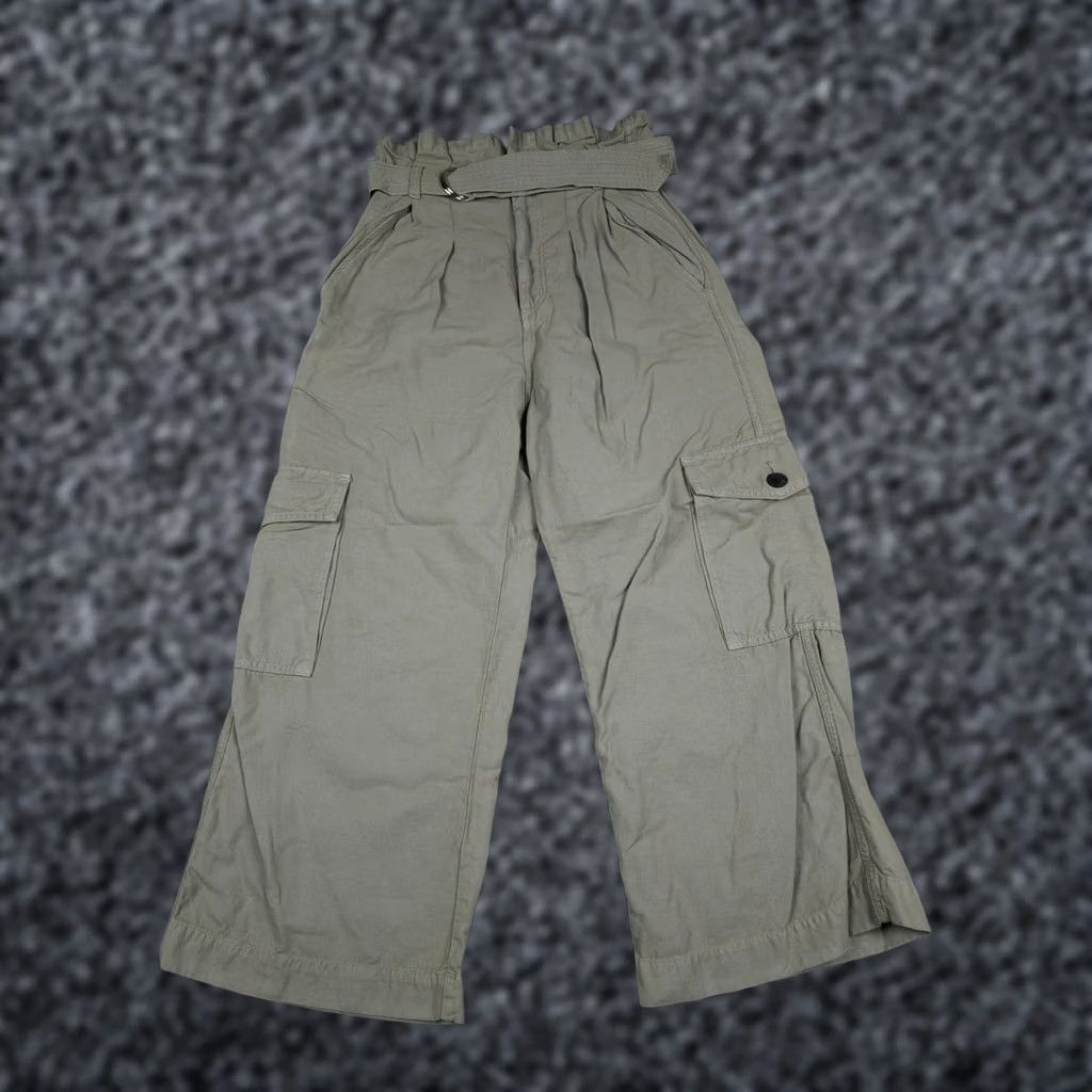 Citizens Of Humanity Citizens of Humanity Pants Wide Leg Cropped Paper Bag High Waist Green 24 Linen Blend Casual Workwear Travel Size ONE SIZE - 1 Thumbnail