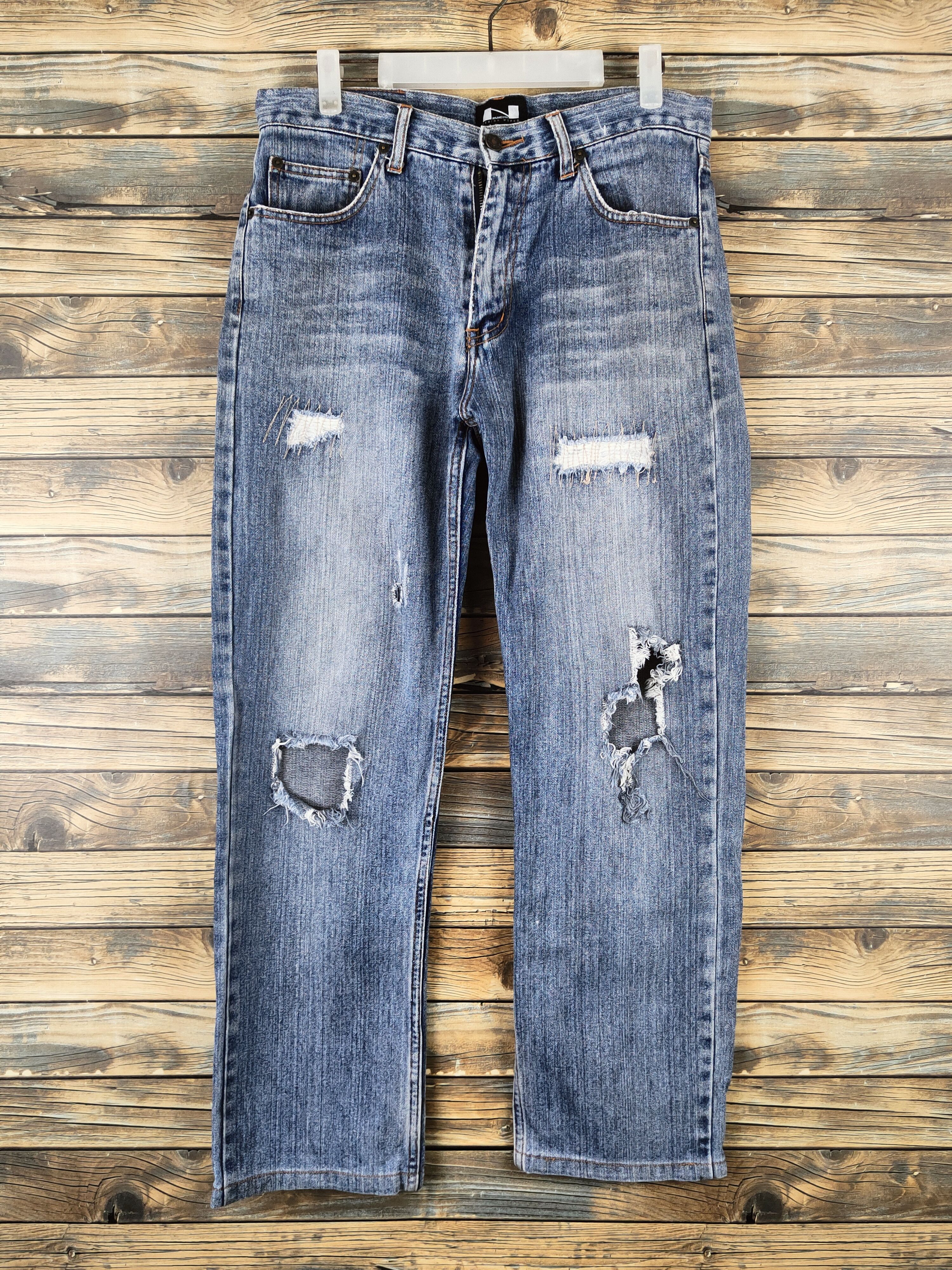 Japanese Brand DL Nylaus Blue Distressed Ripped Jeans #46-104 Size US 32 / EU 48 - 1 Thumbnail
