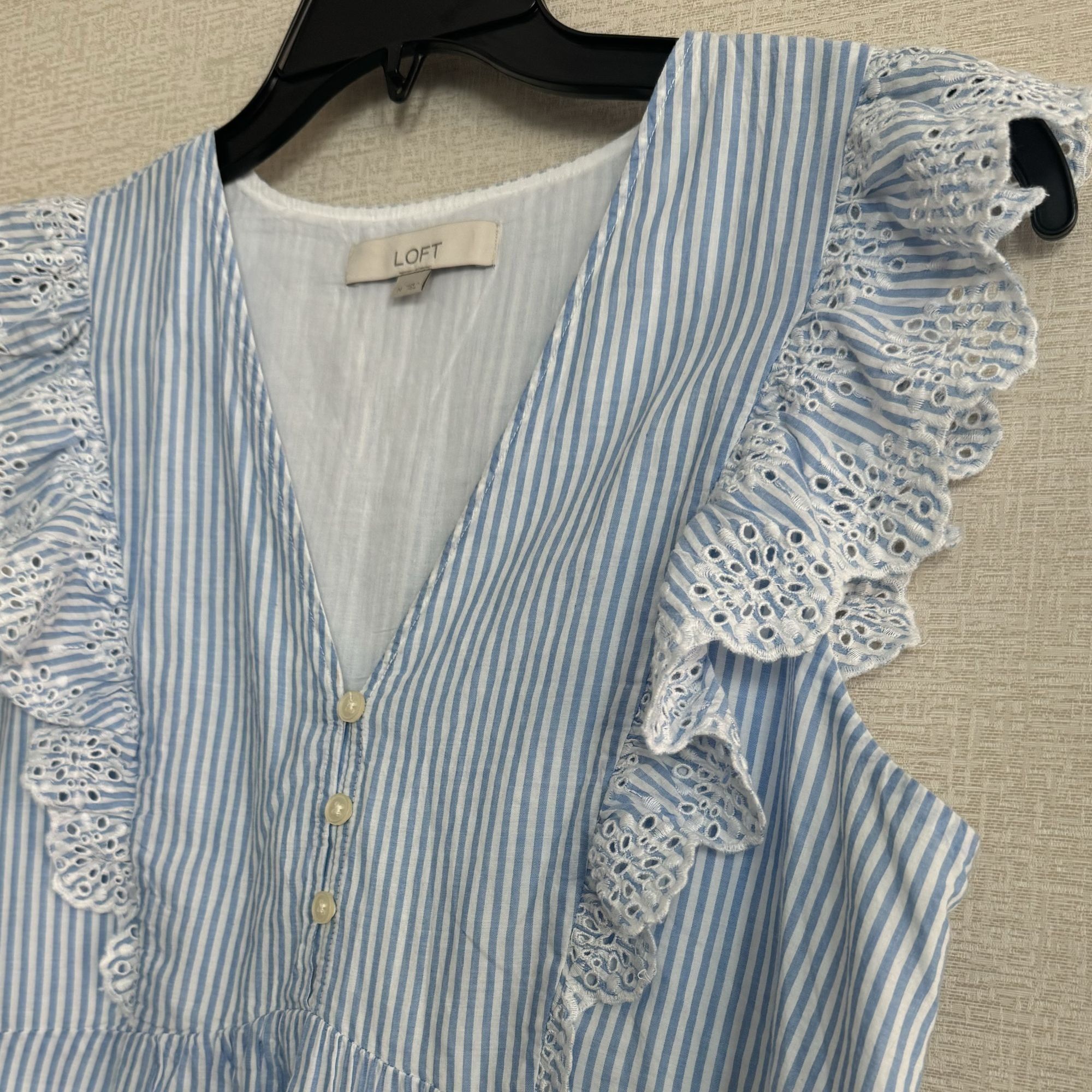 Gap Loft Women's Striped Eyelet Button Ruffle Swing Dress M Size M / US 6-8 / IT 42-44 - 7 Thumbnail