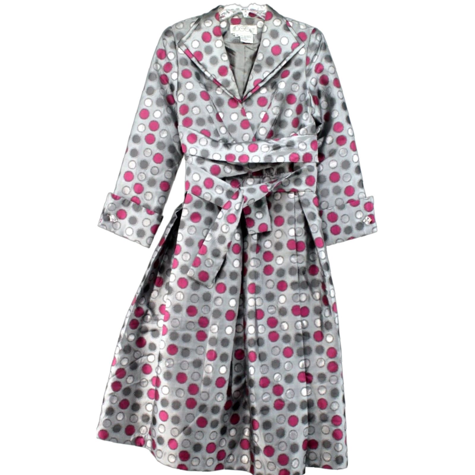 Vintage VINTAGE Dorinda Clark Cole Rose Collection Silver Party Dress Polka Dot Knee Length Lined Satin Belted Bow Shoulder Pads Womens Size 10 Size L / US 10 / IT 46 - 1 Thumbnail