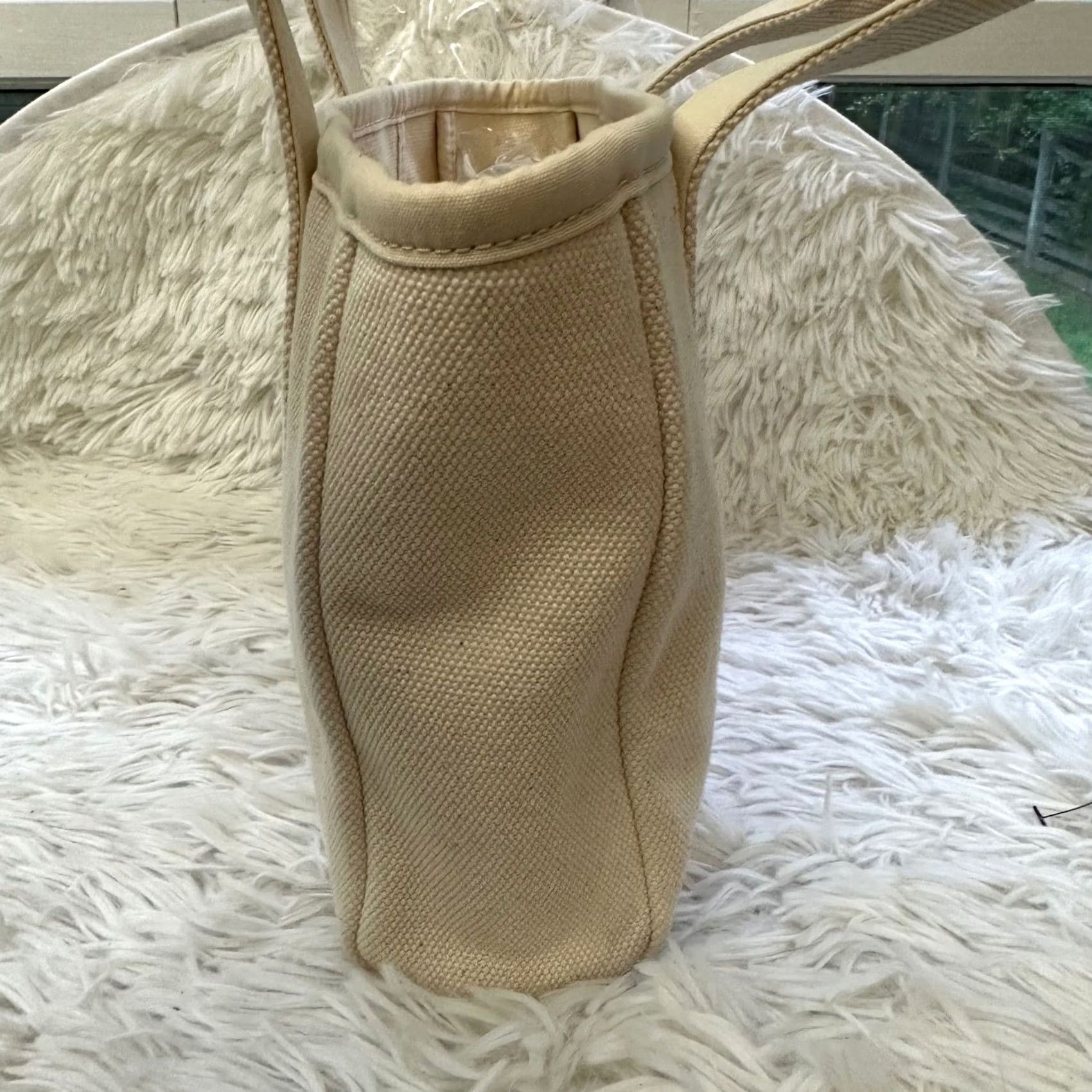 Tory Burch Tory Burch Mini Mercer Tote Hand Bag Purse Canvas Blue Trim Ivory Womens Size ONE SIZE - 5 Thumbnail