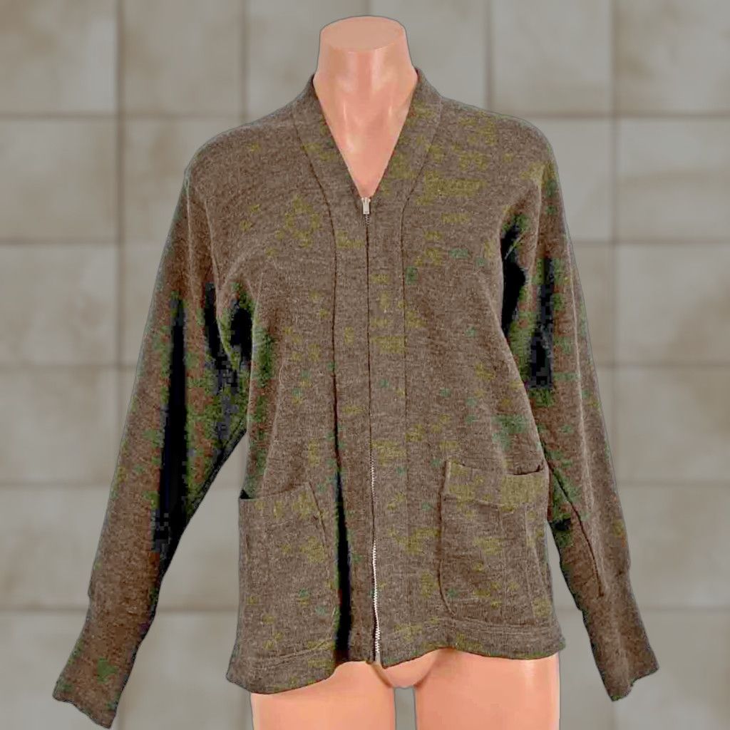 VINTAGE Pilgrim Sportswear Sweater Men's Wool V-Neck Full Zip Brown 1930s USA L