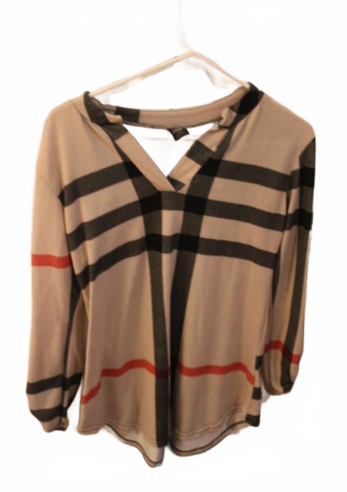 Lilly Dache Lildy Long Sleeve Beige Plaid Patterned Blouse Women's S/M Size S / US 4 / IT 40 - 2 Thumbnail
