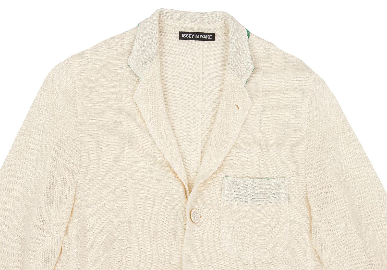 Issey Miyake Linen Acrylic Color-Collared Long Knit Jacket in Cream Green Size US XL / EU 56 / 4 - 2 Thumbnail