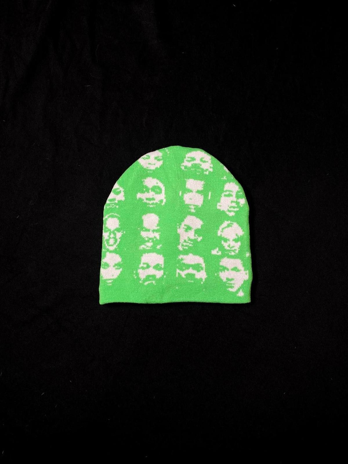 Japanese Brand Deadstock Faces Graphic No Cuff Knit Green Beanie Hats OS Size ONE SIZE - 3 Thumbnail