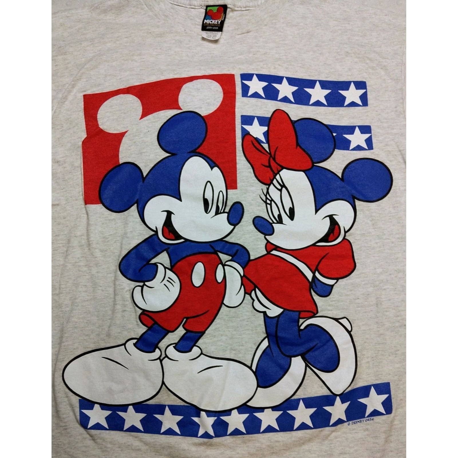 Mickey Unlimited VINTAGE Mickey Unlimited T Shirt Mens Large Mickey Minnie Mouse American Flag Gray Cotton 90s USA Graphic Print Size US L / EU 52-54 / 3 - 4 Thumbnail