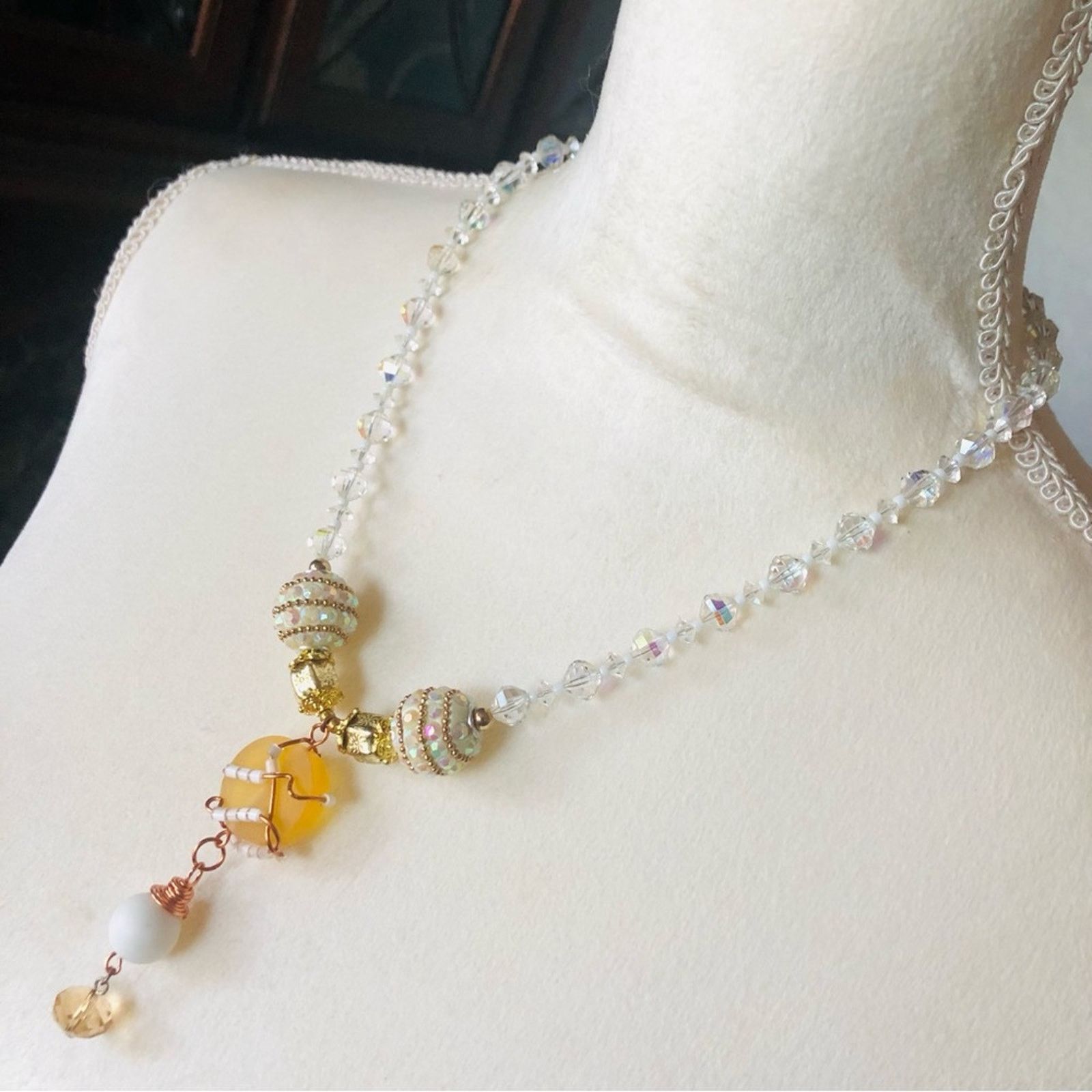 Handmade Handcrafted repurpose wired pendant faceted crystal necklace Size ONE SIZE - 4 Thumbnail