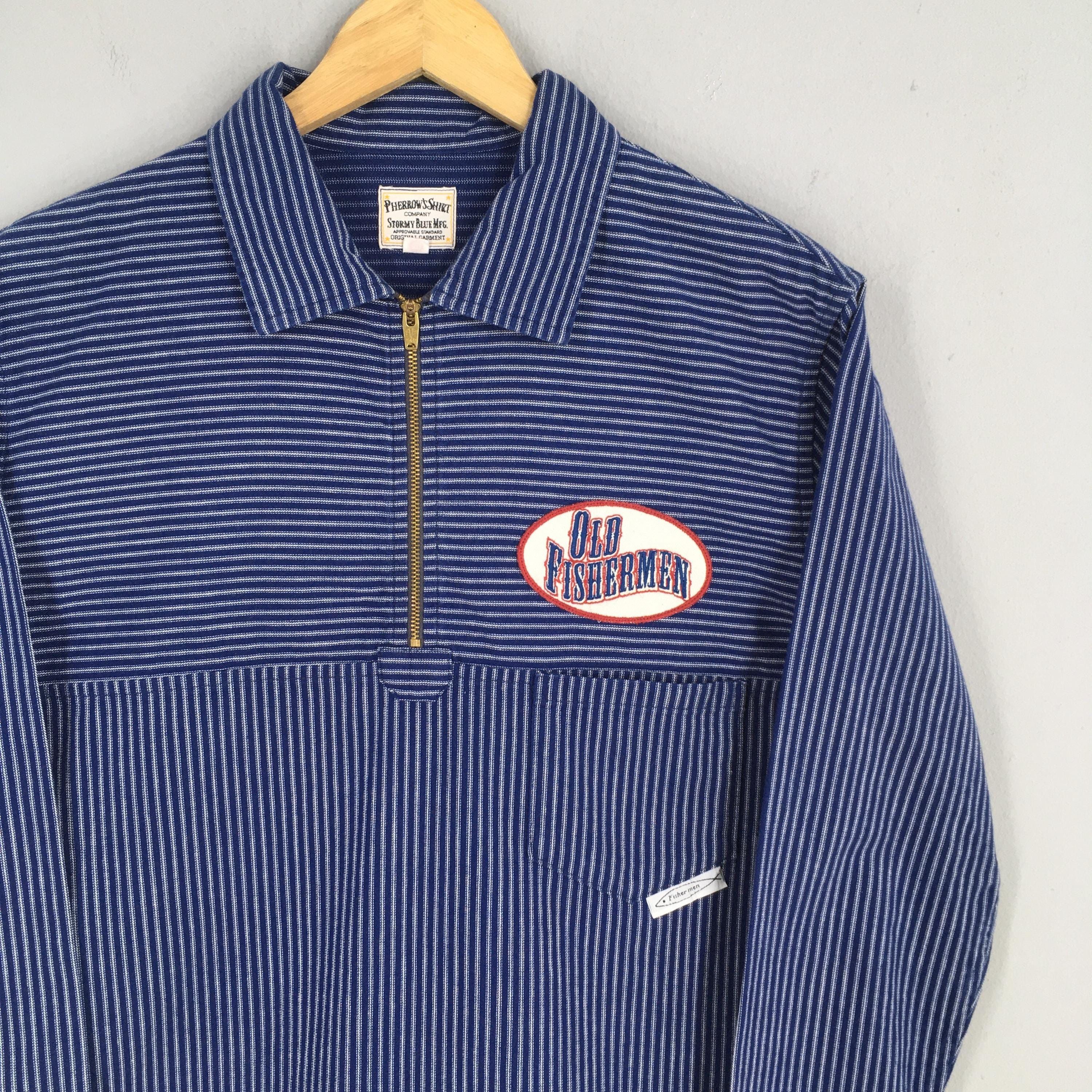 Japanese Brand × Pherrow's × Toyo Enterprises Vintage Pherrows Japan Stripes Half Zipper Shirt Large Size US L / EU 52-54 / 3 - 2 Thumbnail