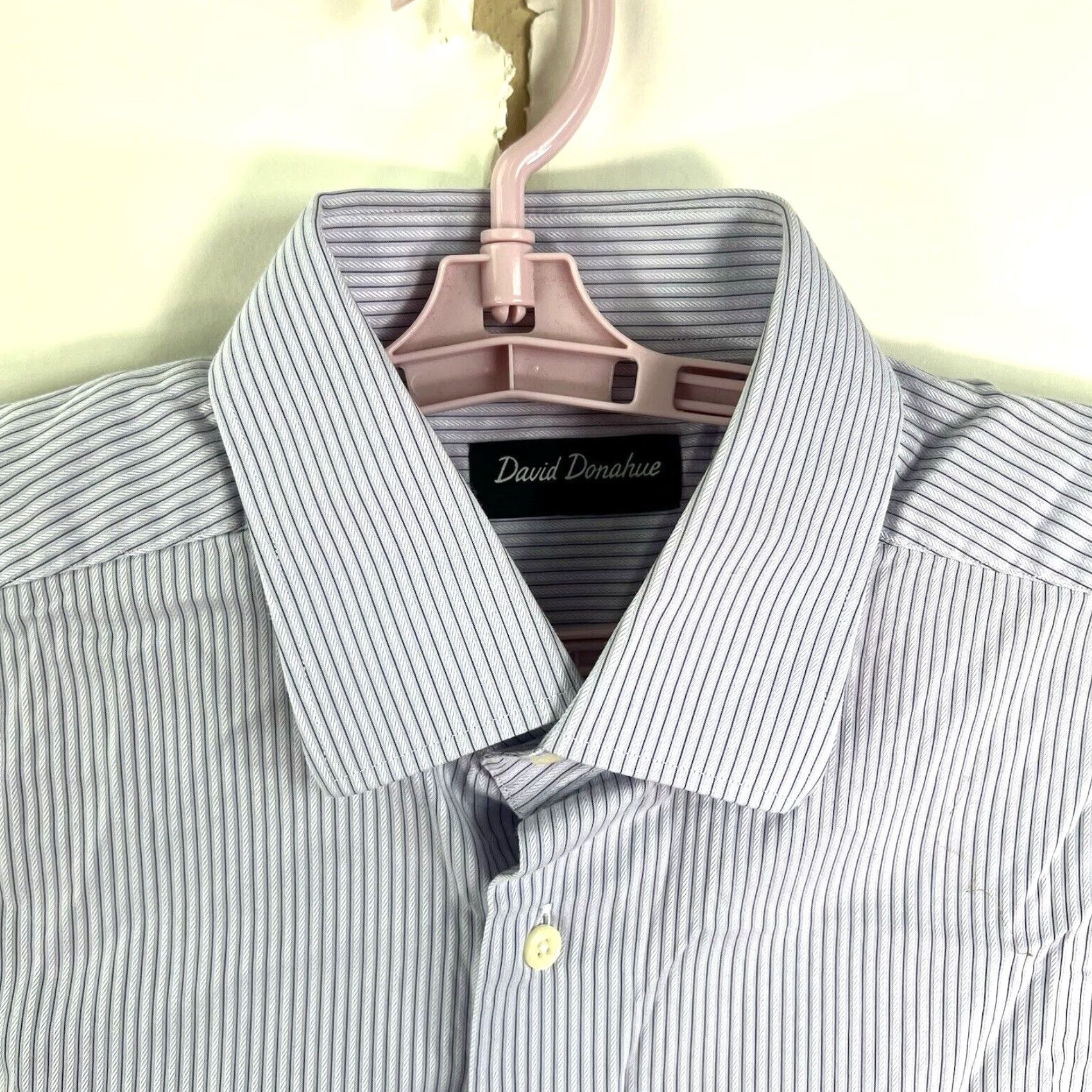 David Donahue David Donahue Button-Up Shirt Mens Size 16 Blue Striped Long Sleeve Collared Cotton Classic Fit Regular Men’s Shirt Size US L / EU 52-54 / 3 - 3 Thumbnail