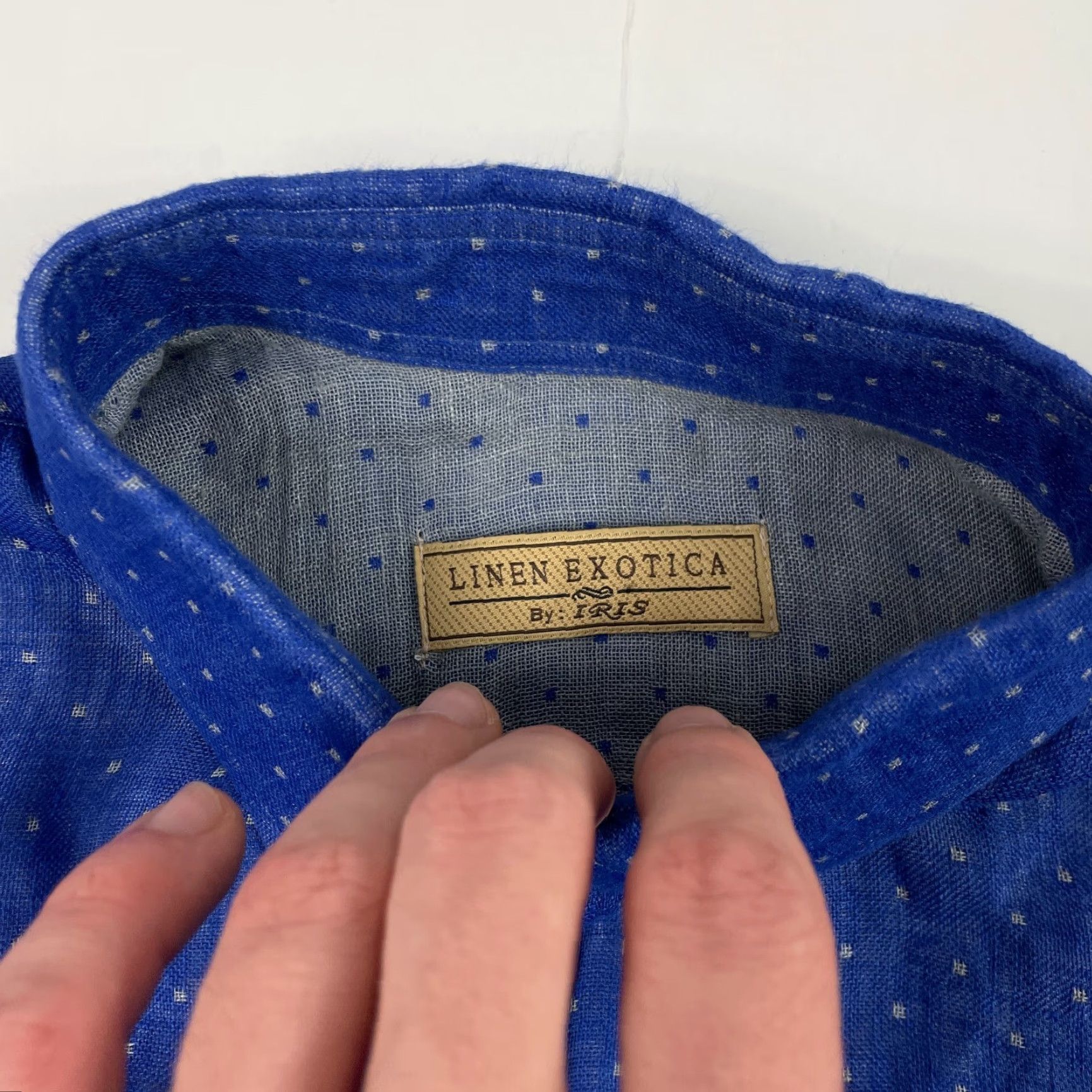 Vintage VINTAGE Iris Shirt Mens Medium Blue Linen Exotica Long Sleeve Button Up Dotted Squares Size US M / EU 48-50 / 2 - 6 Thumbnail