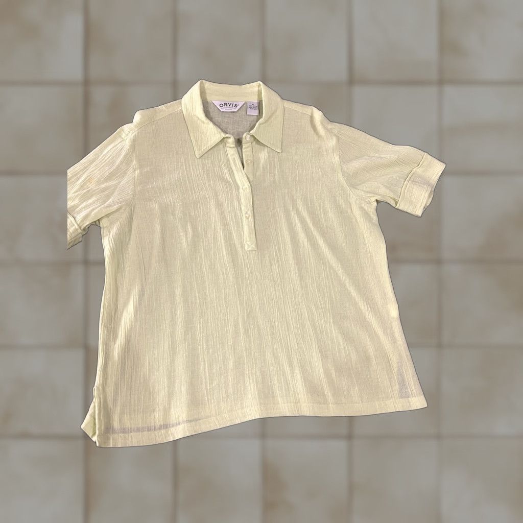 Orvis Orvis Shirt Womens Medium Light Yellow Textured Cotton Short Sleeve Pullover Size M / US 6-8 / IT 42-44 - 1 Thumbnail
