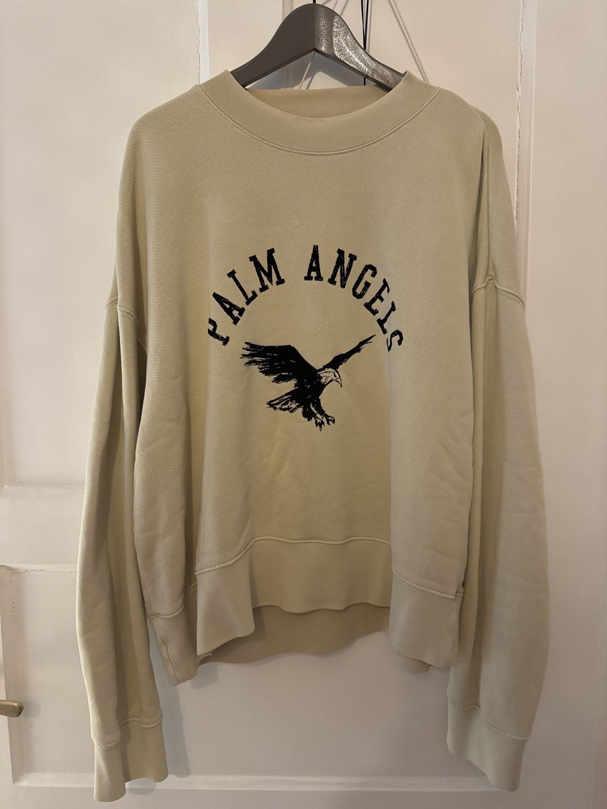 image of Palm Angels Eagle Cropped Fit Sweater in Beige, Men's (Size Small)